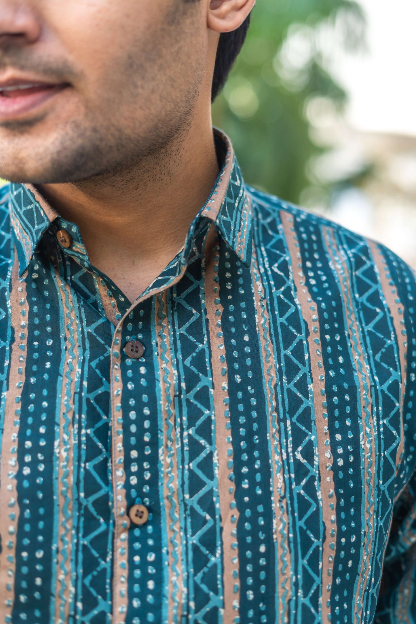 The Dark Green And Brown Tribal Stripe Print Shirt