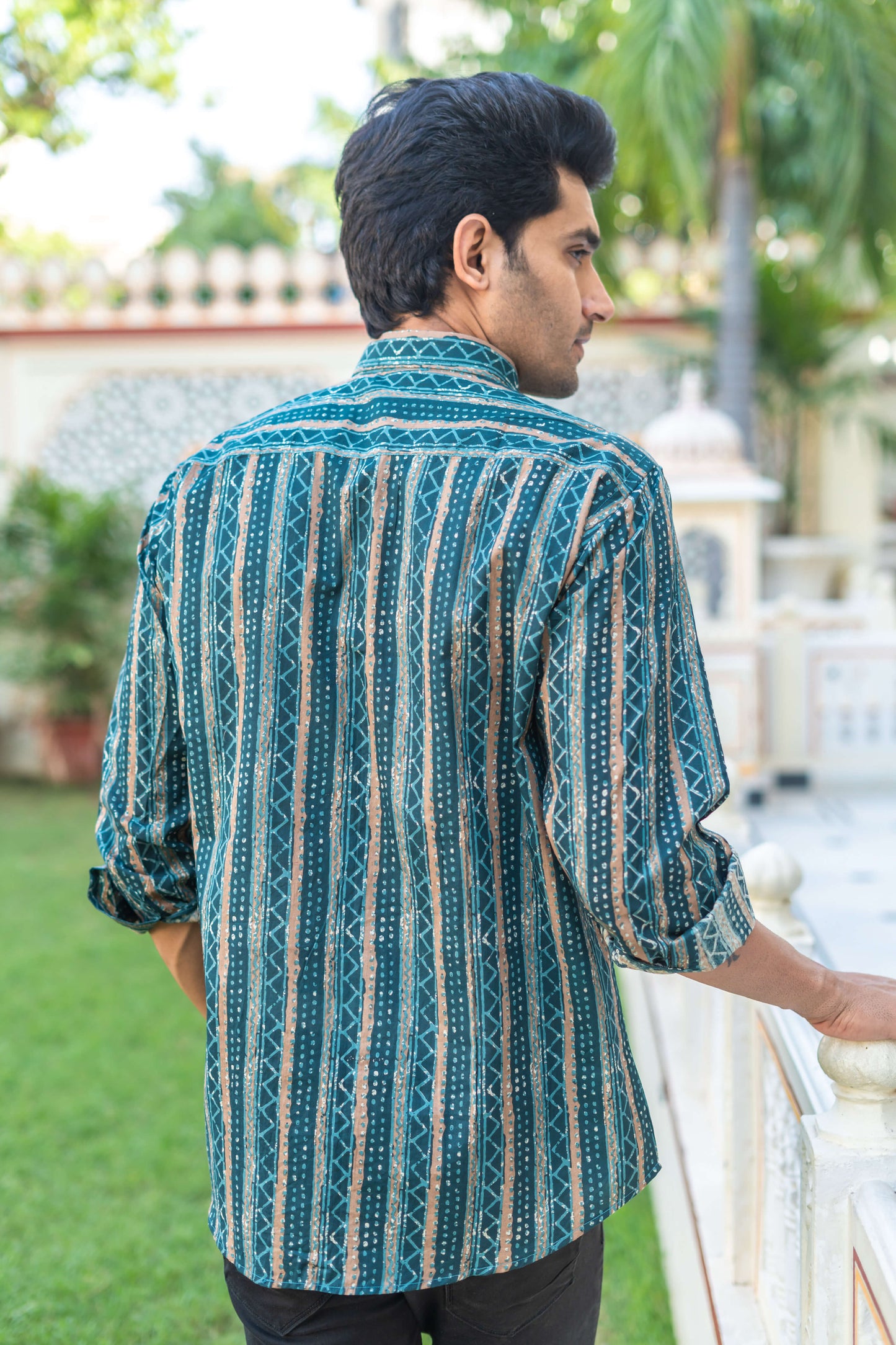 The Dark Green And Brown Tribal Stripe Print Shirt