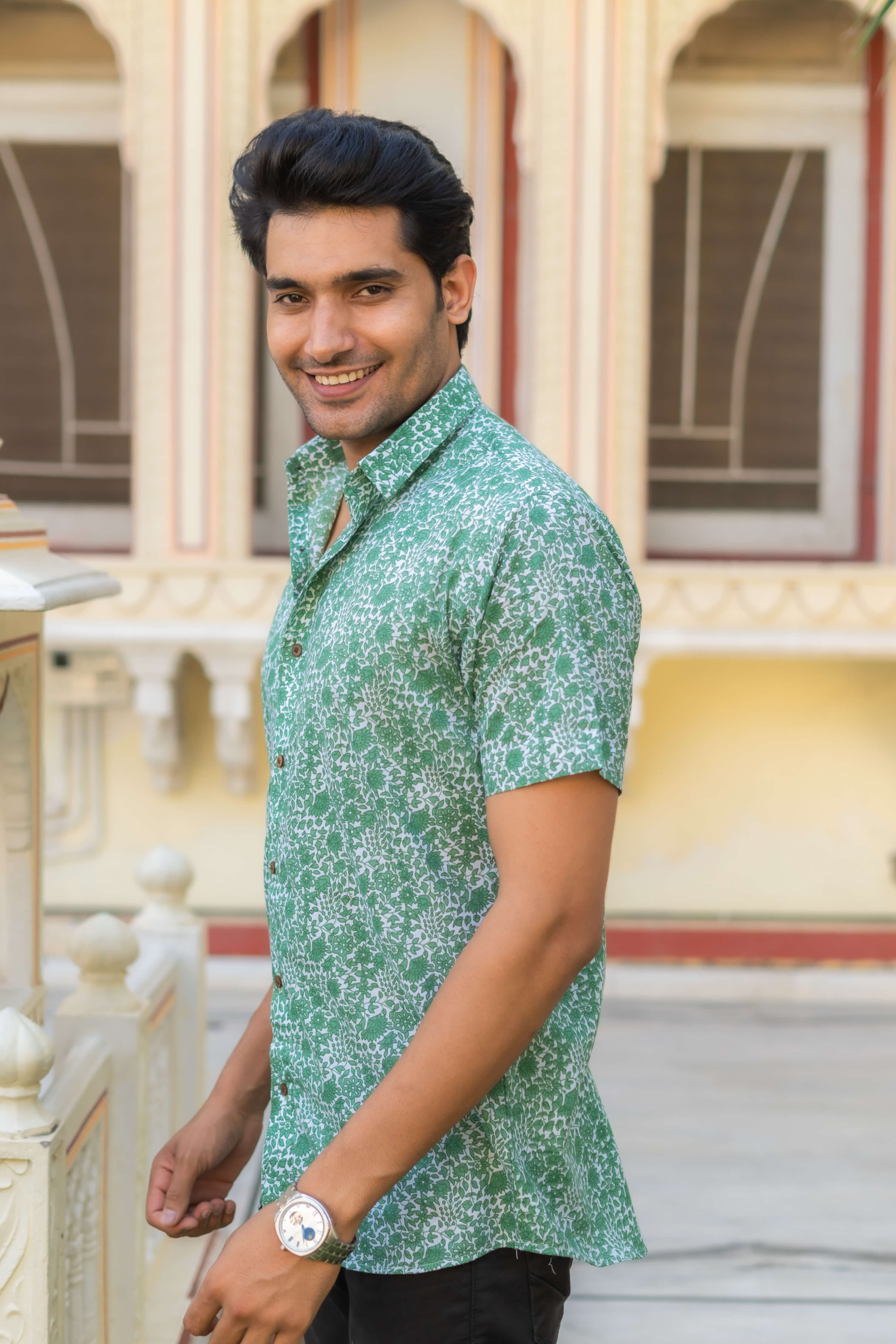 The Light Green And White All-Over Floral Print Half Sleeves Shirt