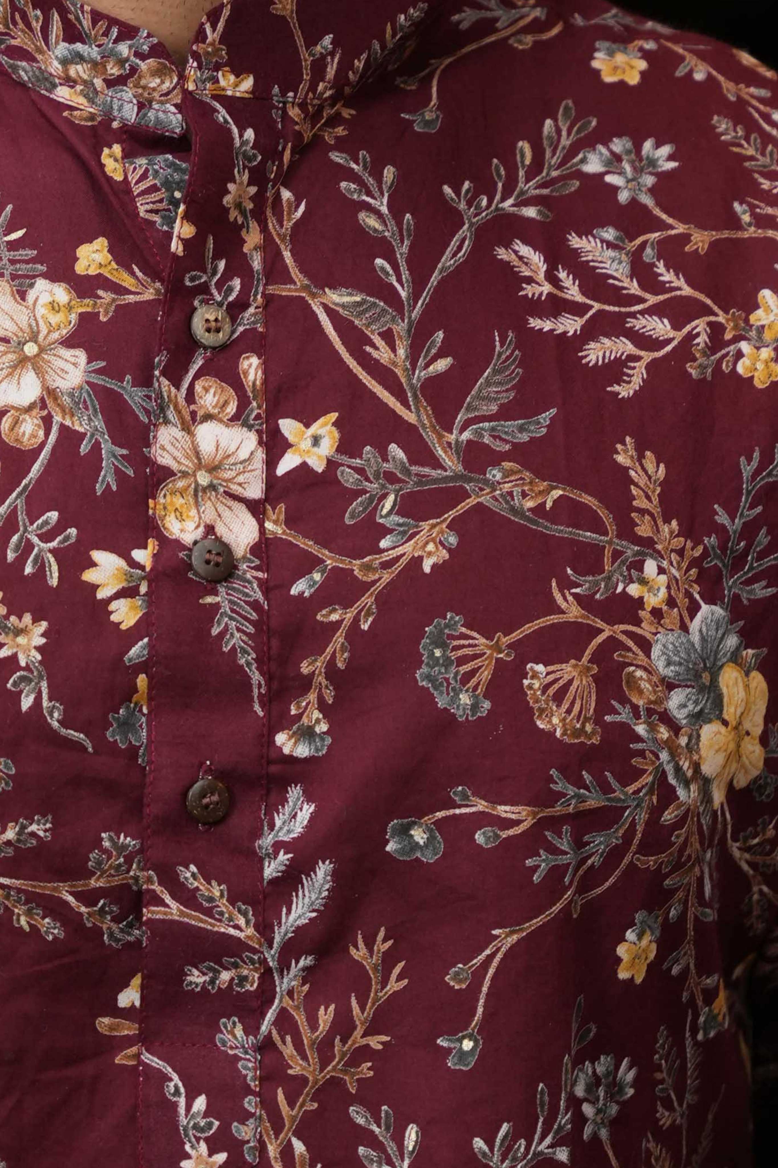 The Maroon Golden Garden Long Kurta