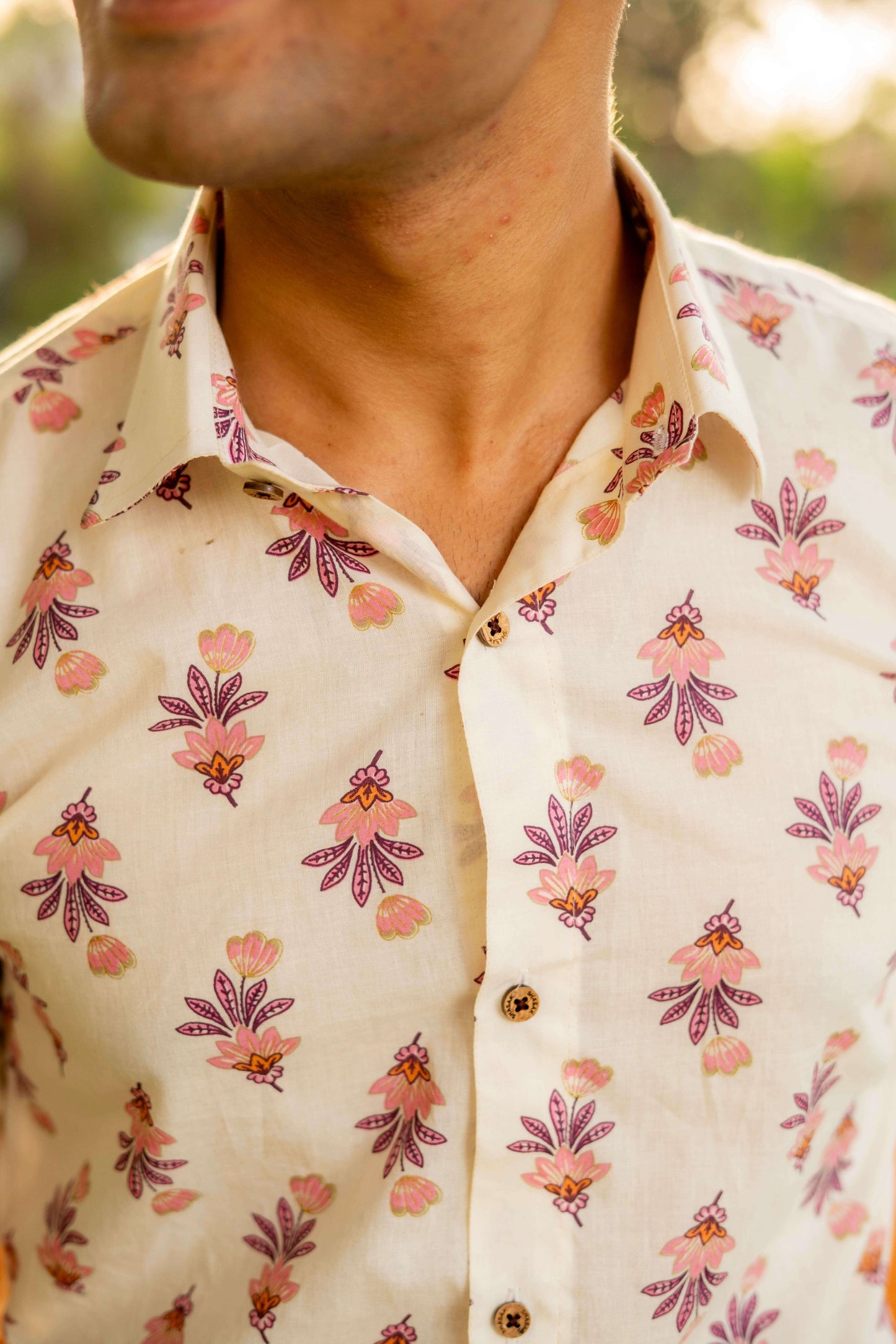 The Daisy White Shirt with Pink Flower Foil Print