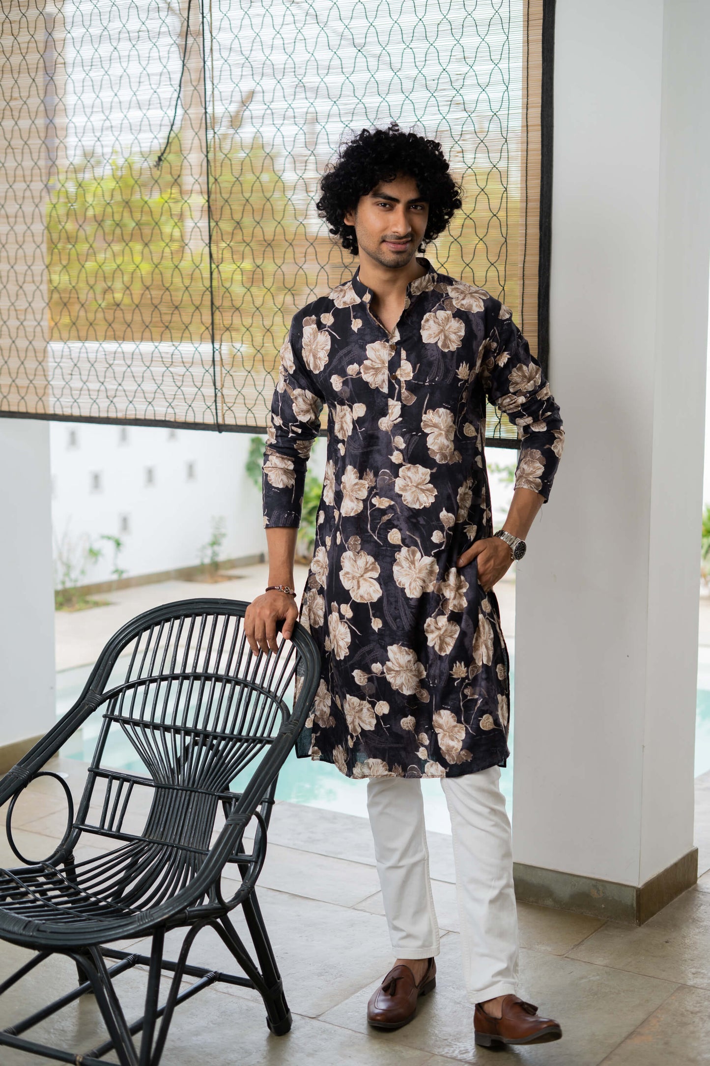 The Deep Purple All-Over Floral Foil Print Long Kurta
