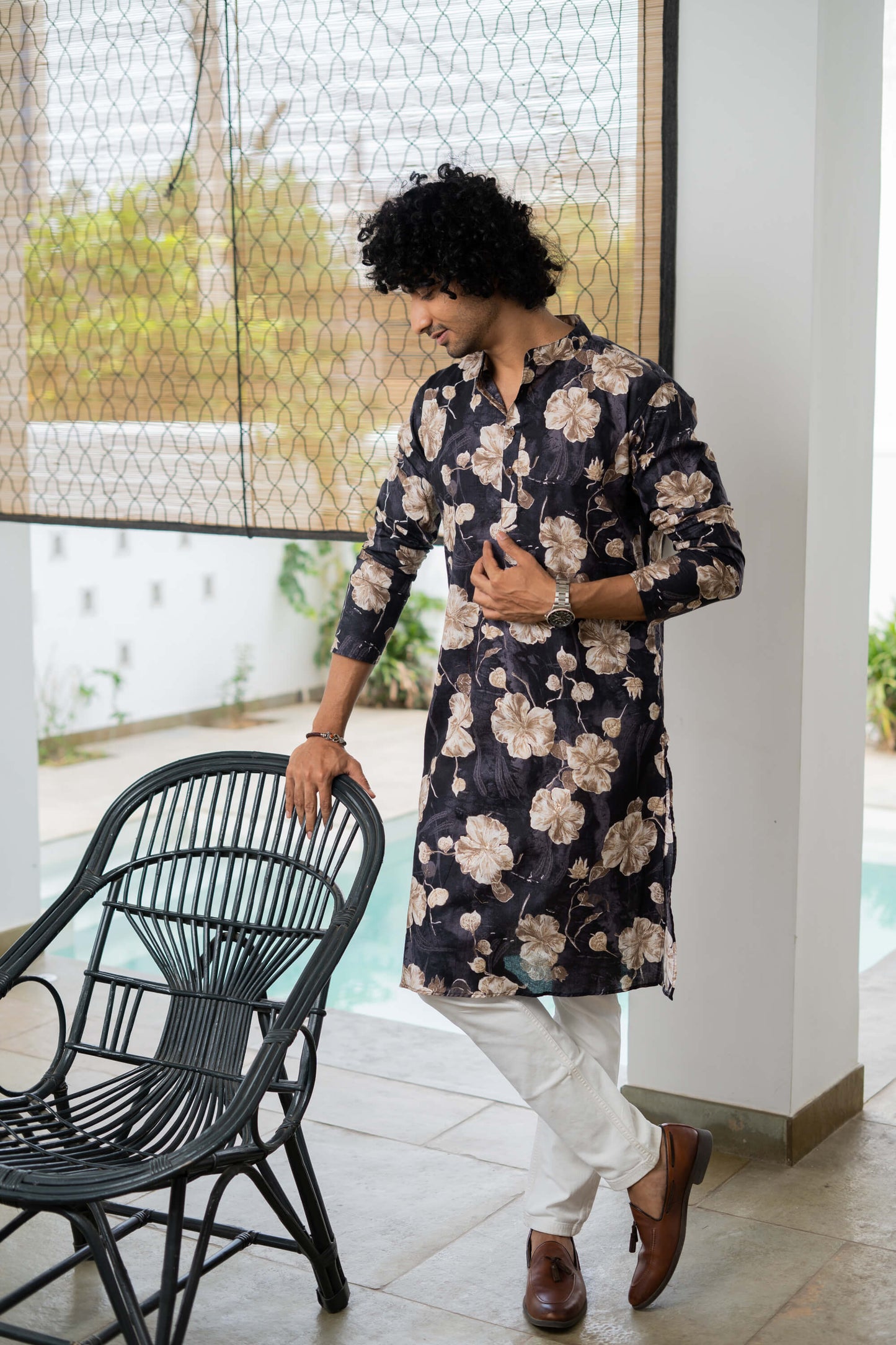 The Deep Purple All-Over Floral Foil Print Long Kurta