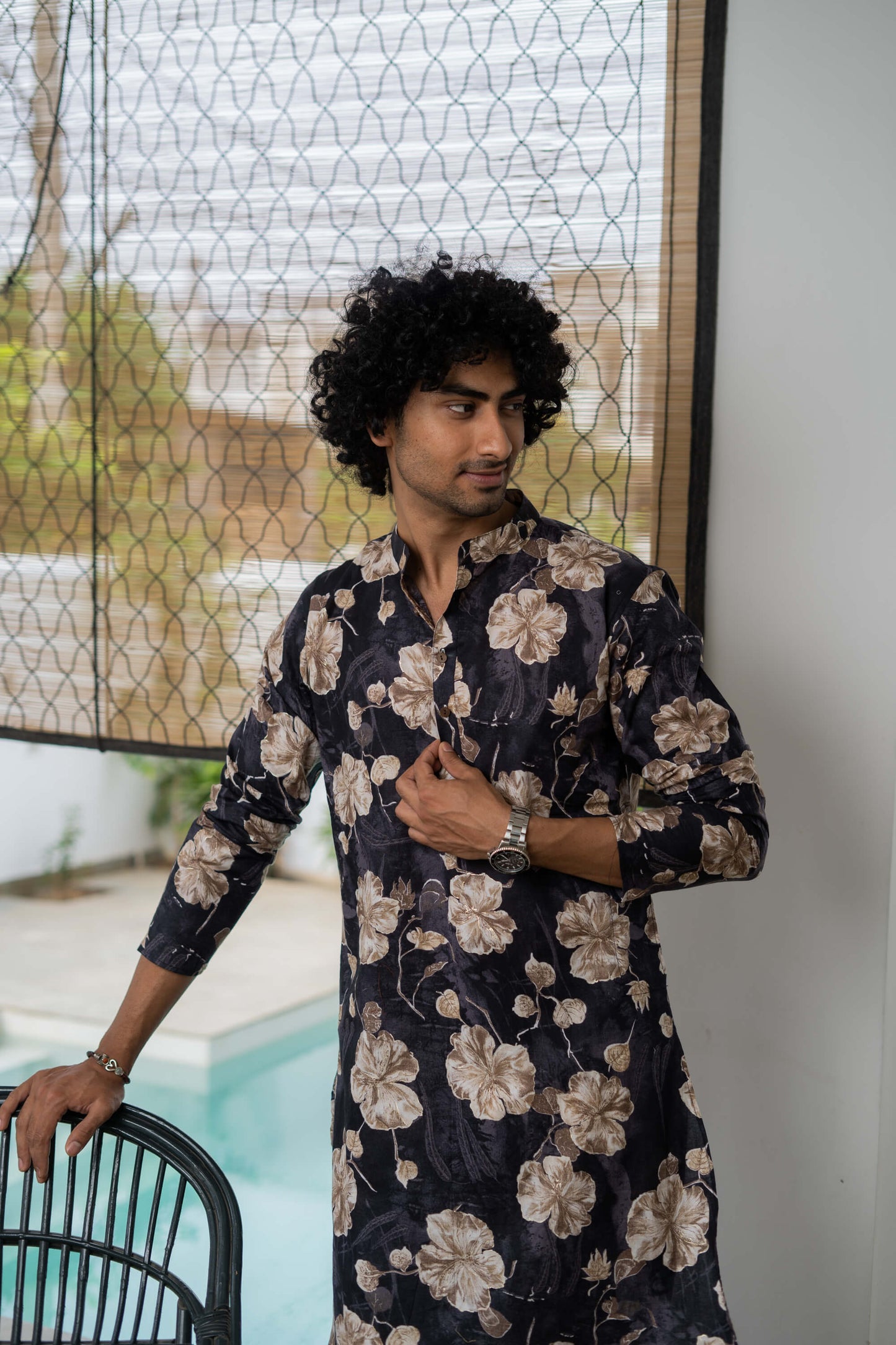 The Deep Purple All-Over Floral Foil Print Long Kurta