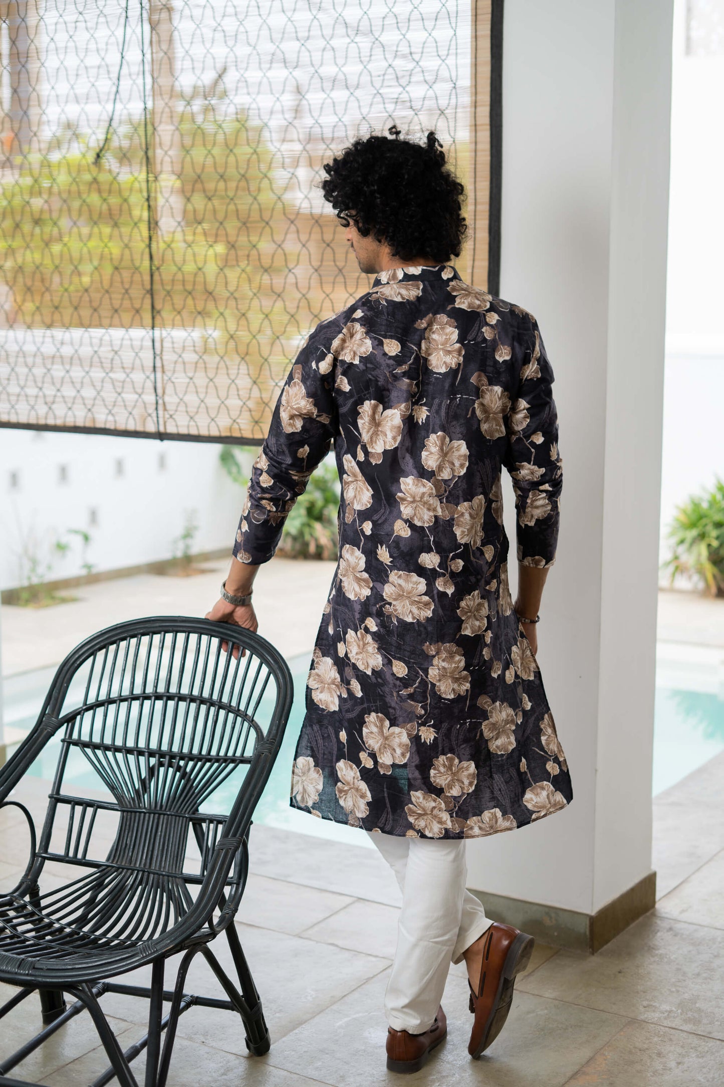 The Deep Purple All-Over Floral Foil Print Long Kurta