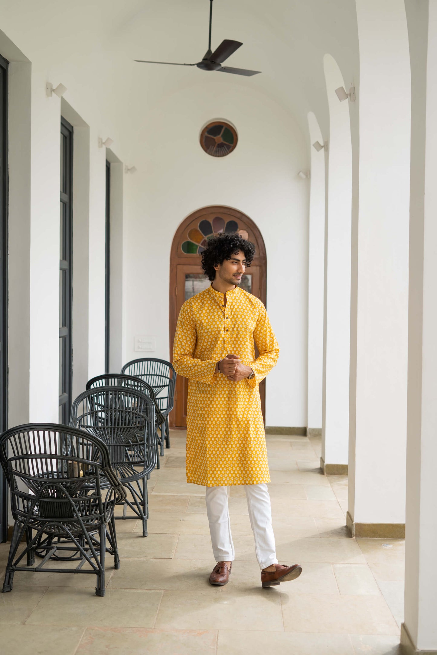 The Yellow Geometric Print Long Kurta