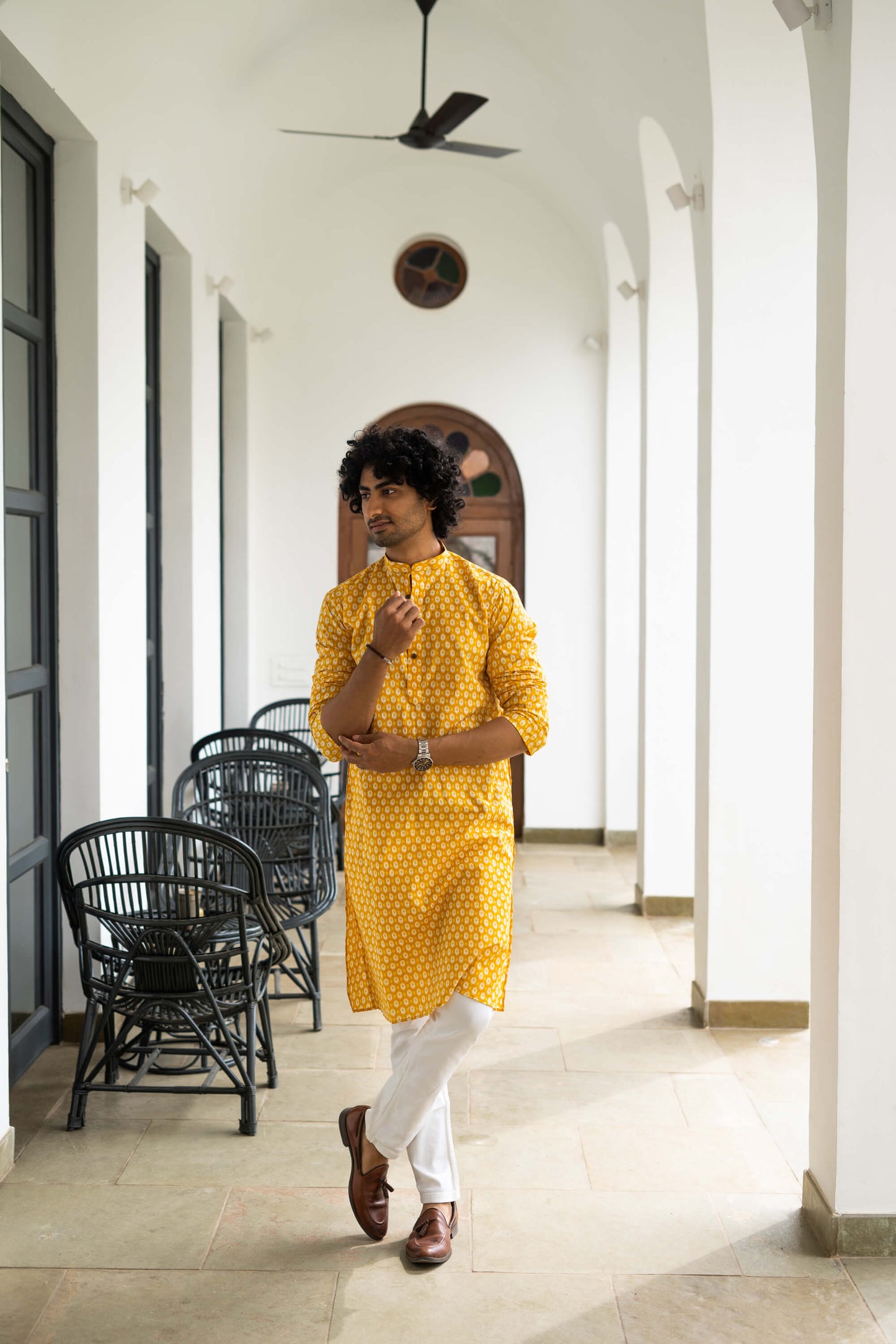 The Yellow Geometric Print Long Kurta