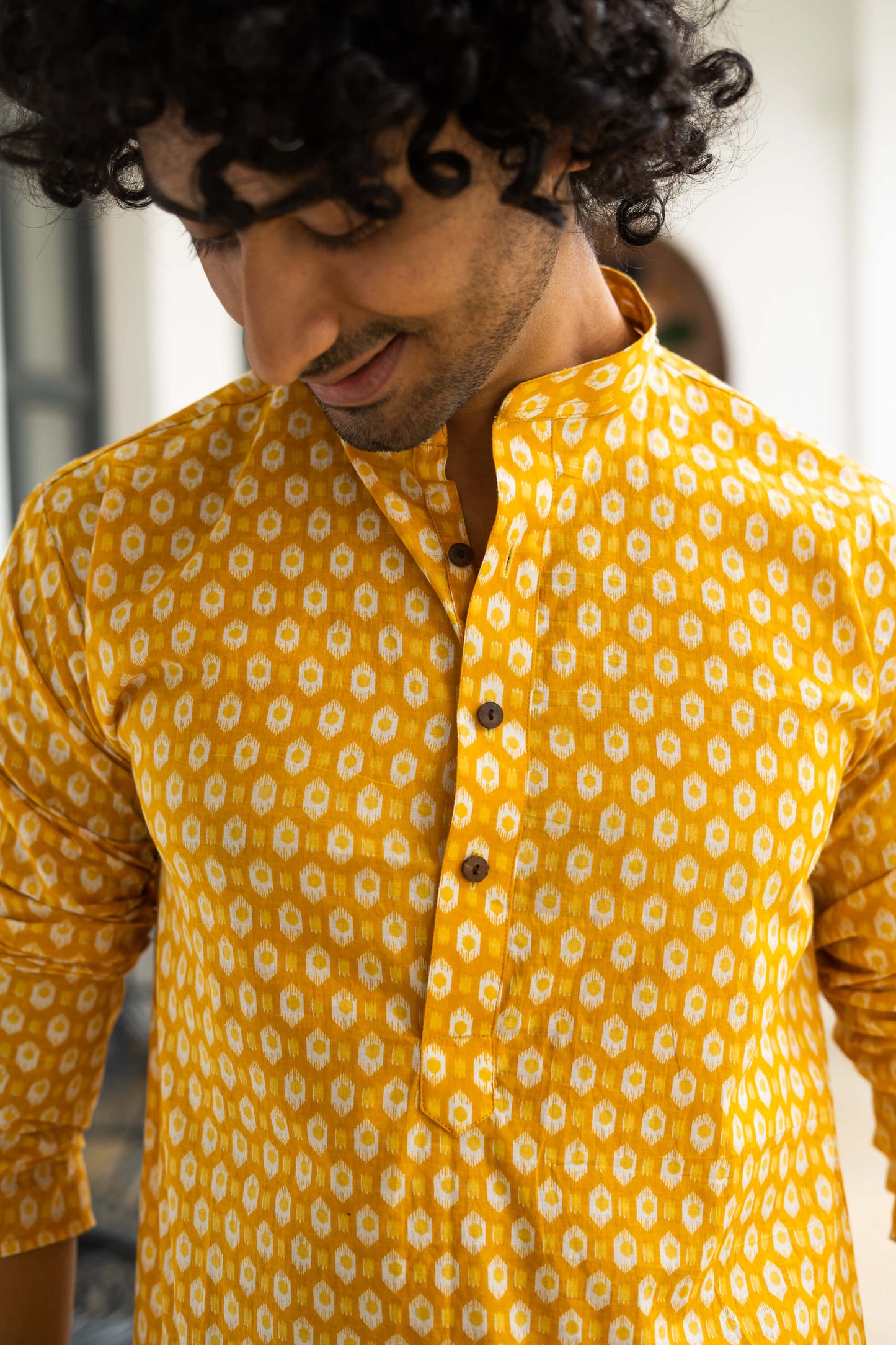 The Yellow Geometric Print Long Kurta