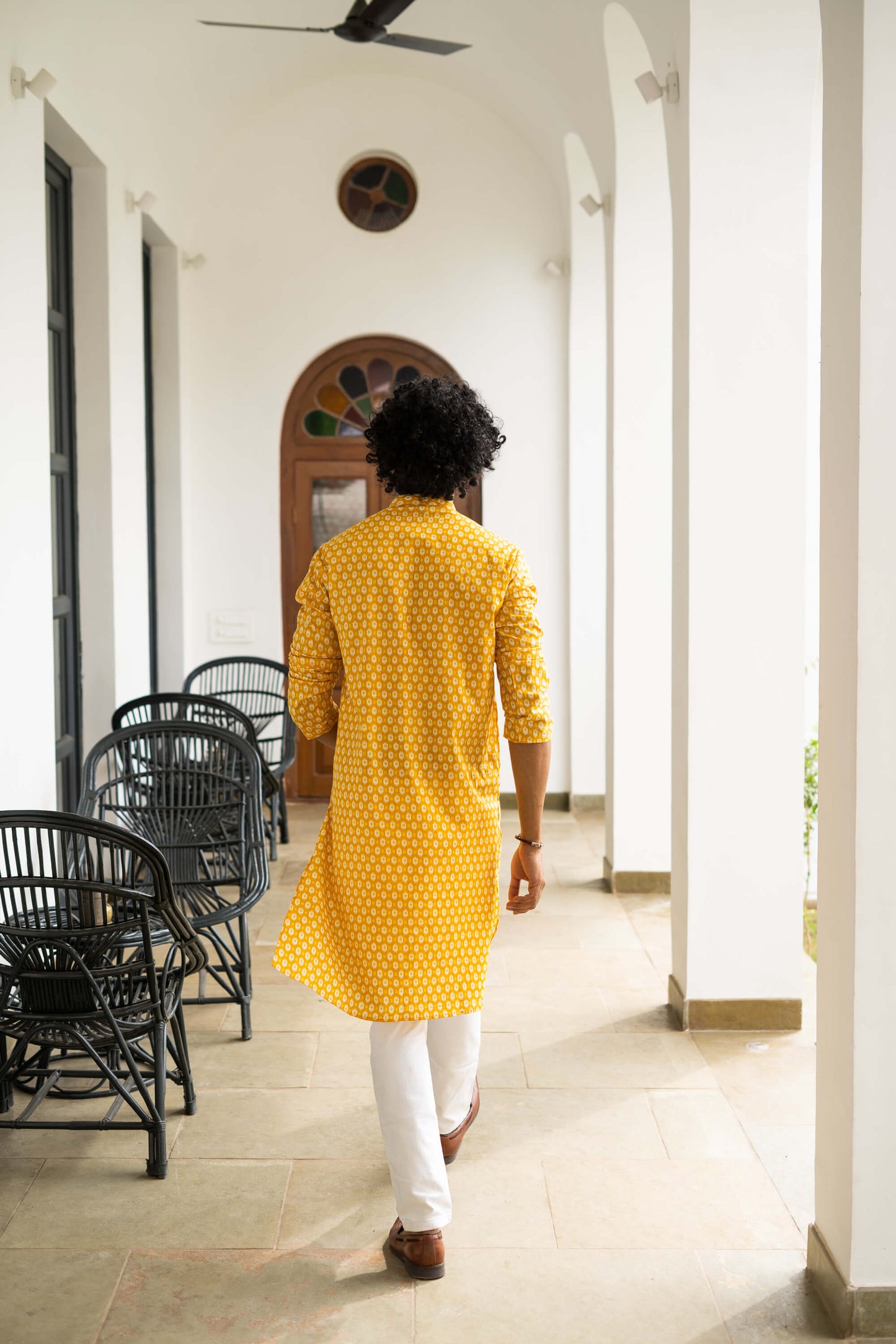 The Yellow Geometric Print Long Kurta