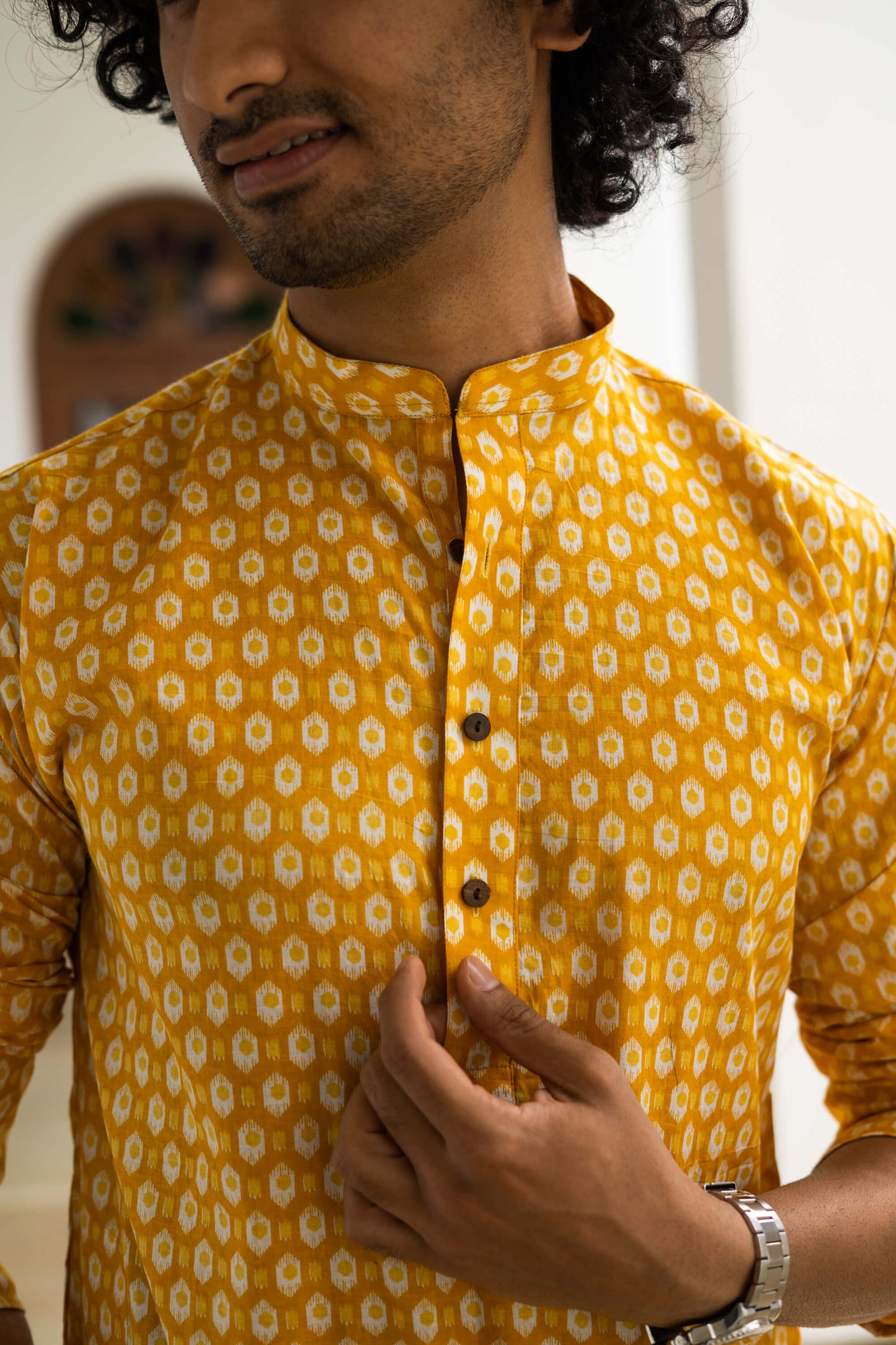 The Yellow Geometric Print Long Kurta