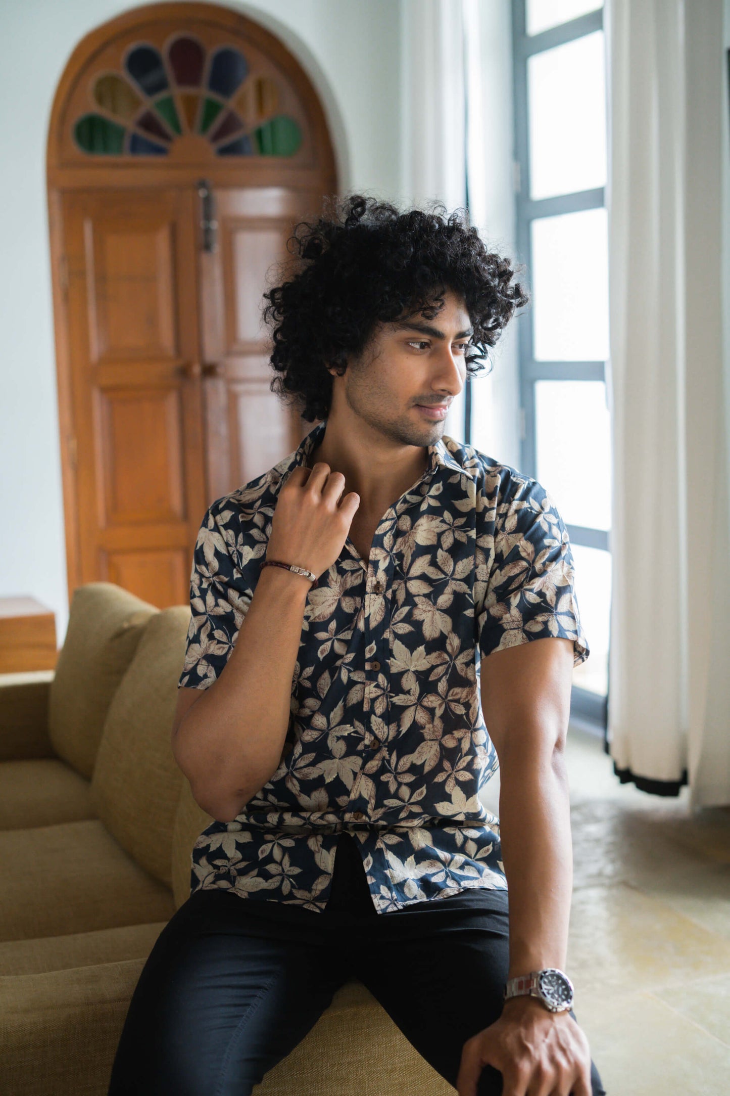 The Very Dark Blue All-Over Floral Print Shirt (Half Sleeves)