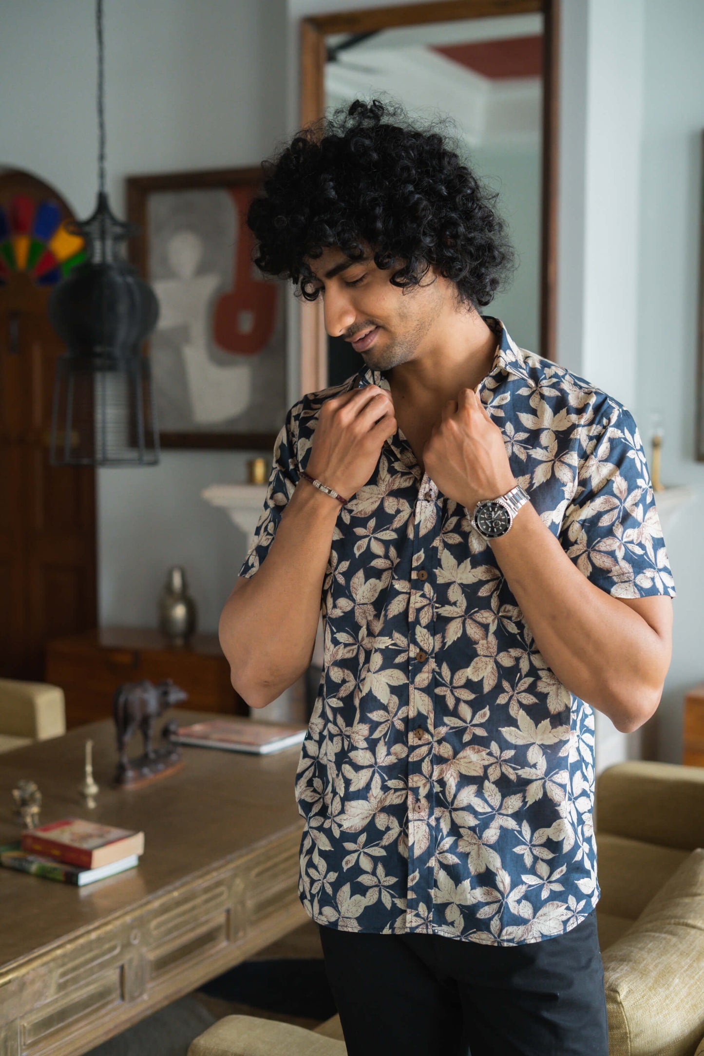 The Very Dark Blue All-Over Floral Print Shirt (Half Sleeves)