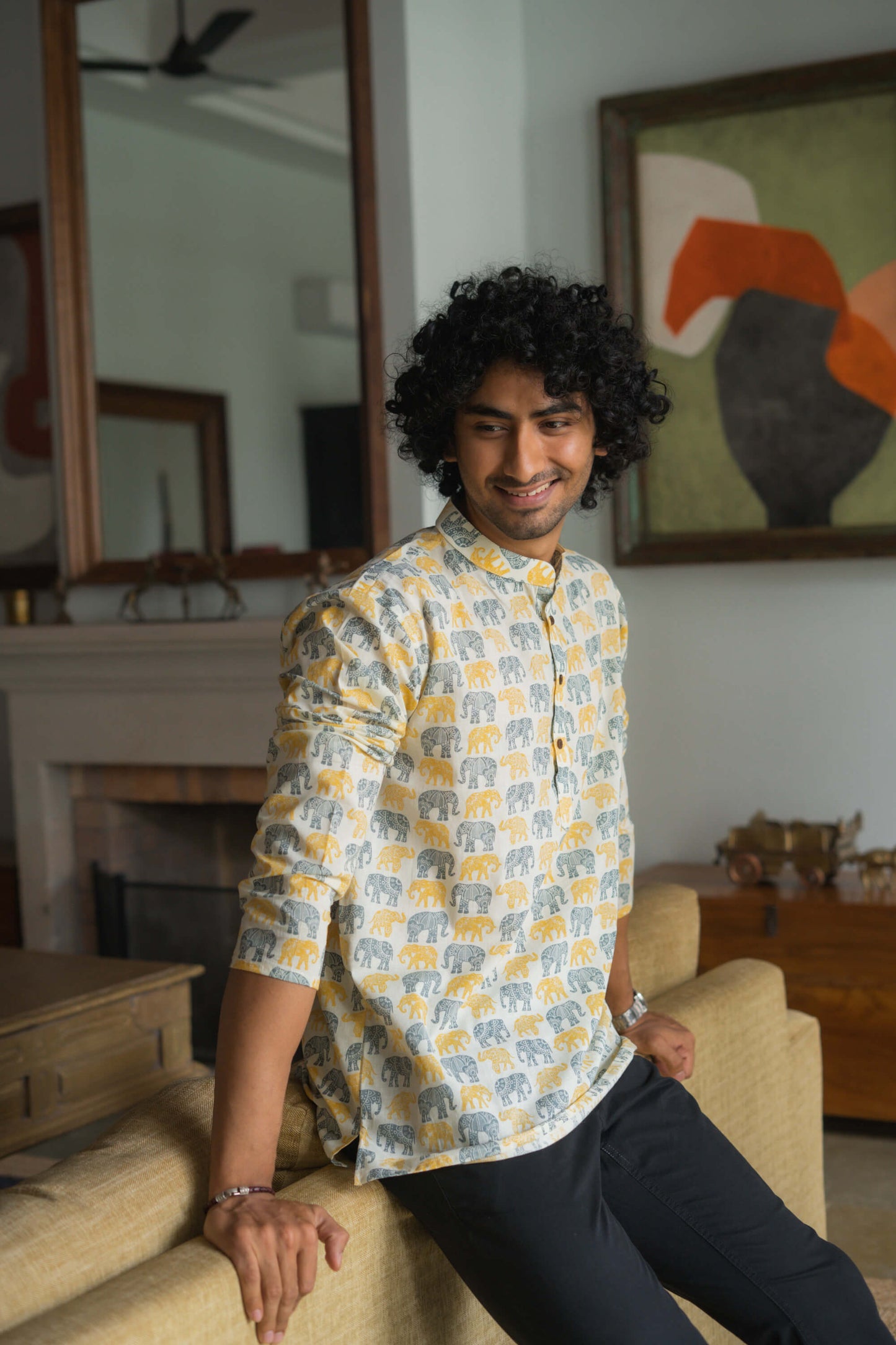 elephant print short kurta