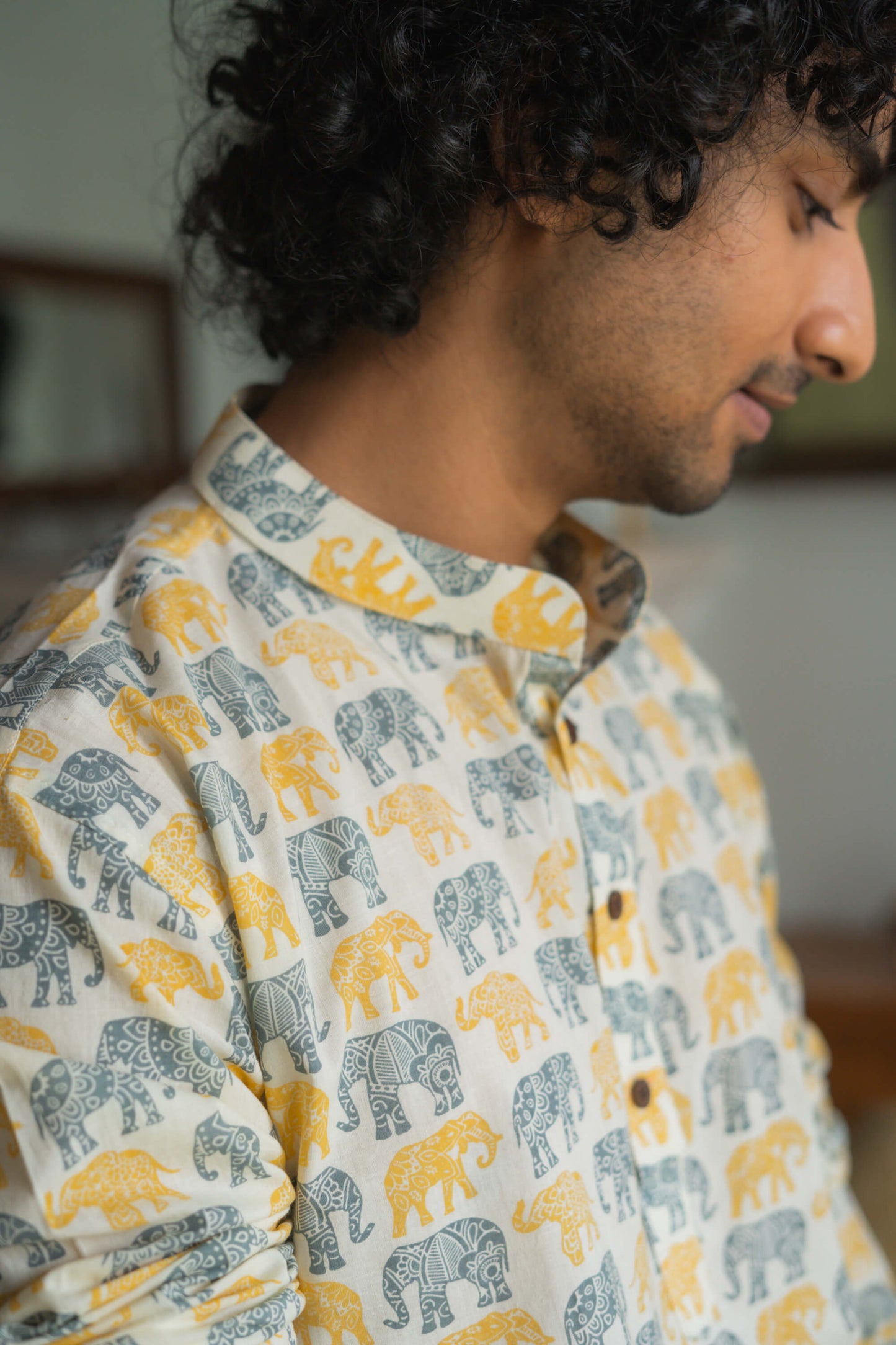 elephant printed short kurta for men