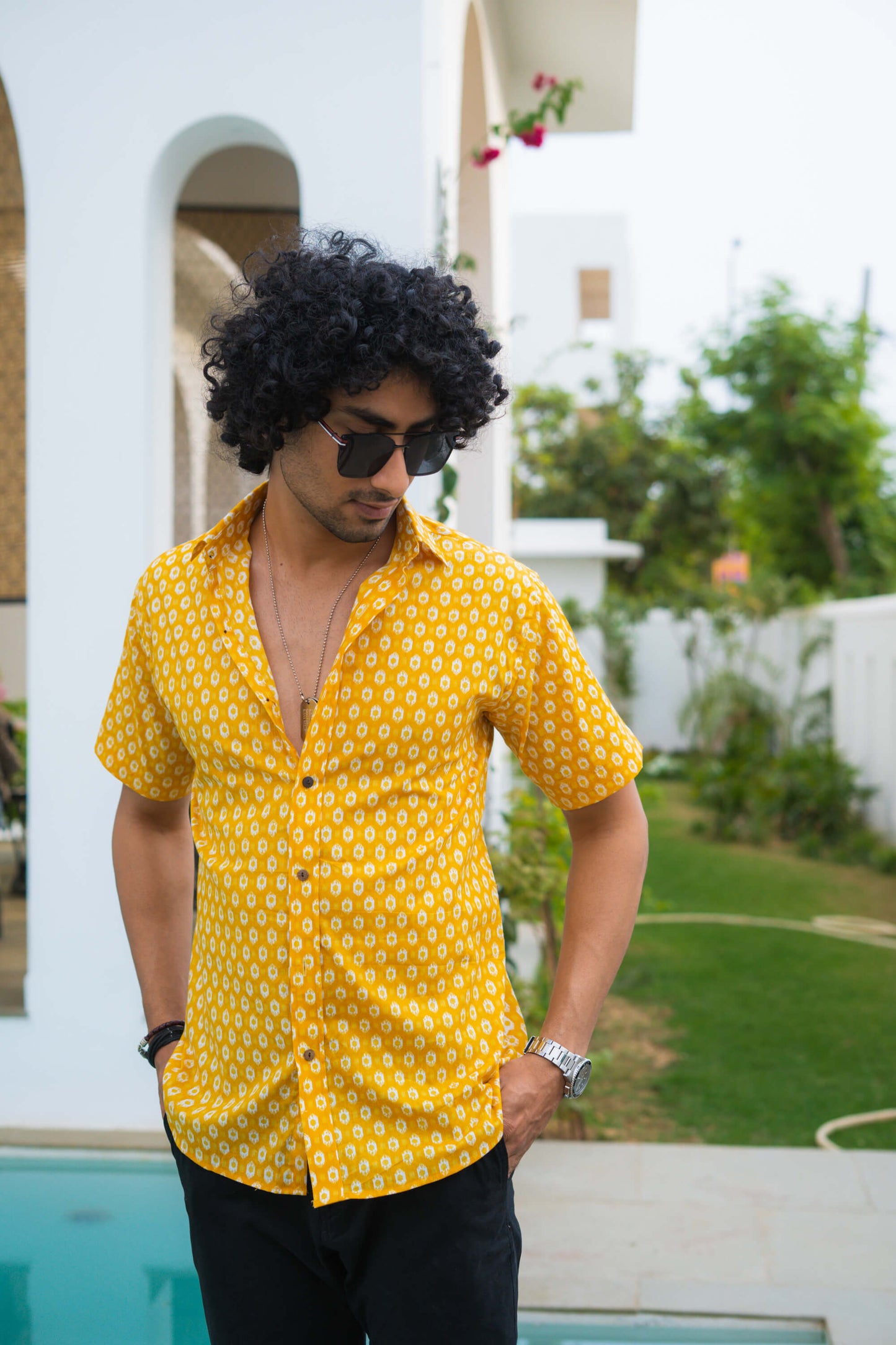 The Yellow All-Over Geometric Print Shirt (Half Sleeves)