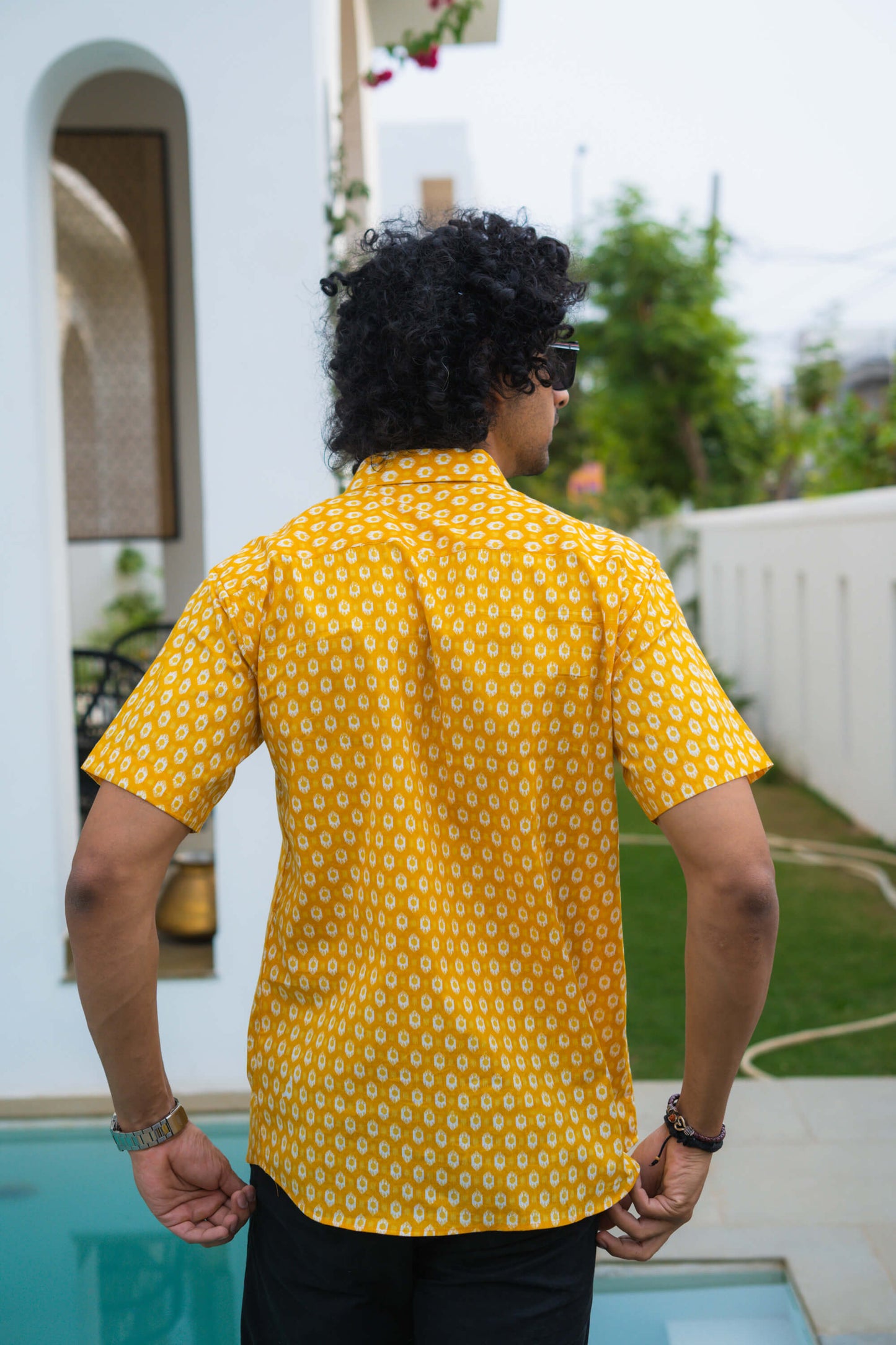 The Yellow All-Over Geometric Print Shirt (Half Sleeves)