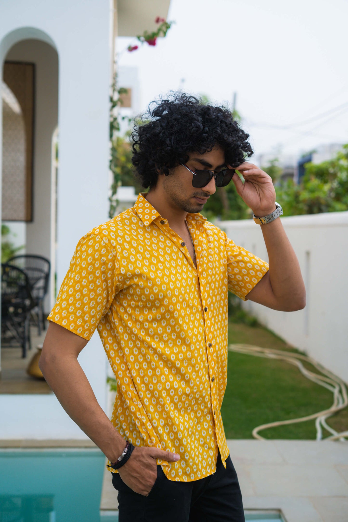 The Yellow All-Over Geometric Print Shirt (Half Sleeves)