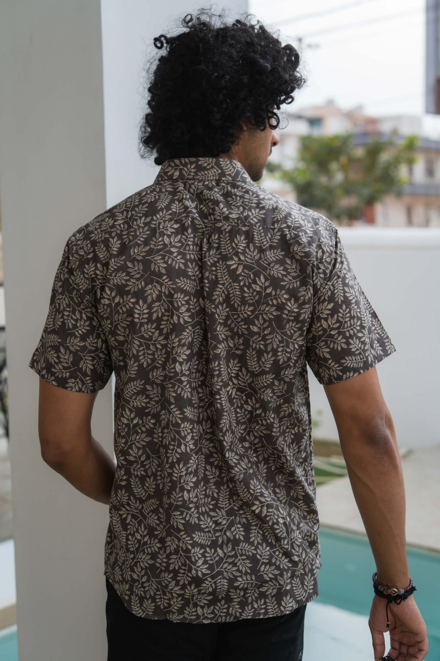 The Dark Grey All-Over Floral Print Shirt (Half Sleeves)