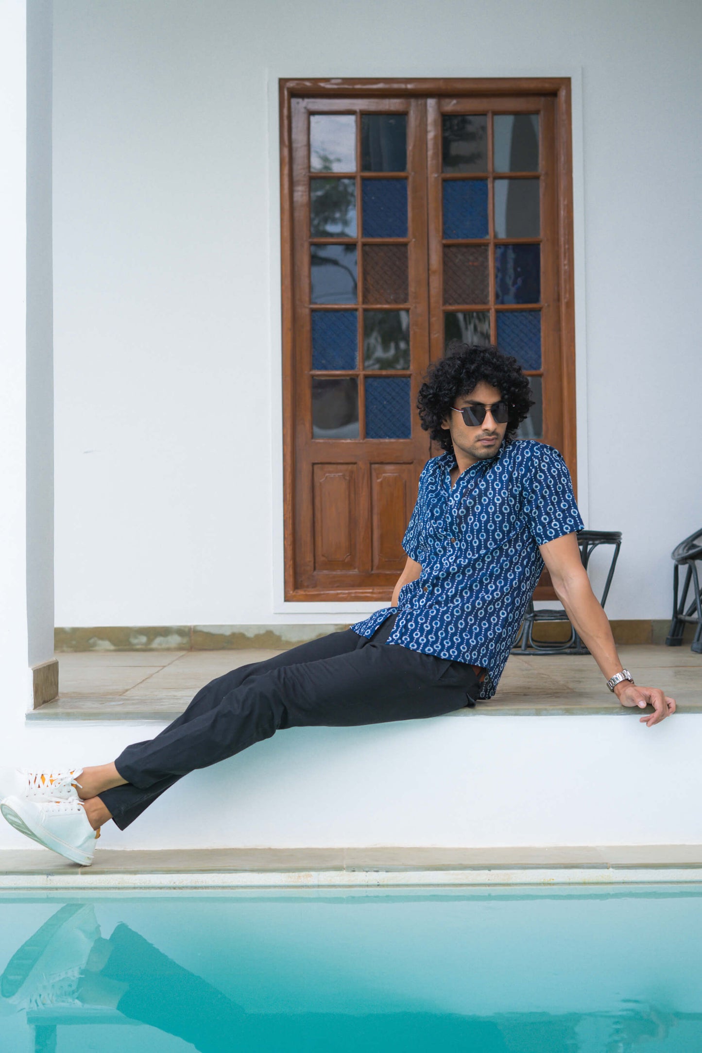 The Navy Blue Shirt With Tribal Dot Print (Half Sleeves)