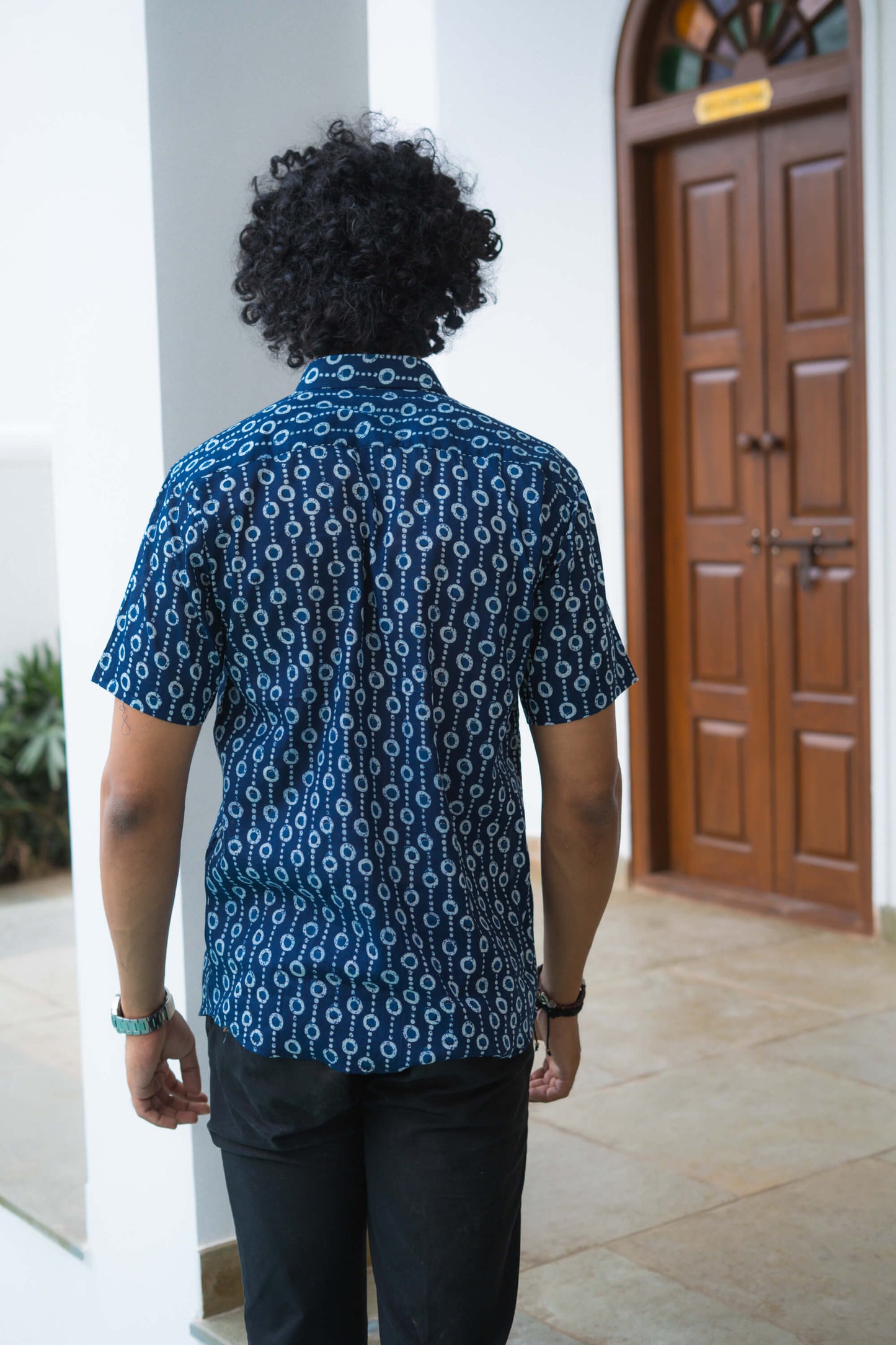 The Navy Blue Shirt With Tribal Dot Print (Half Sleeves)