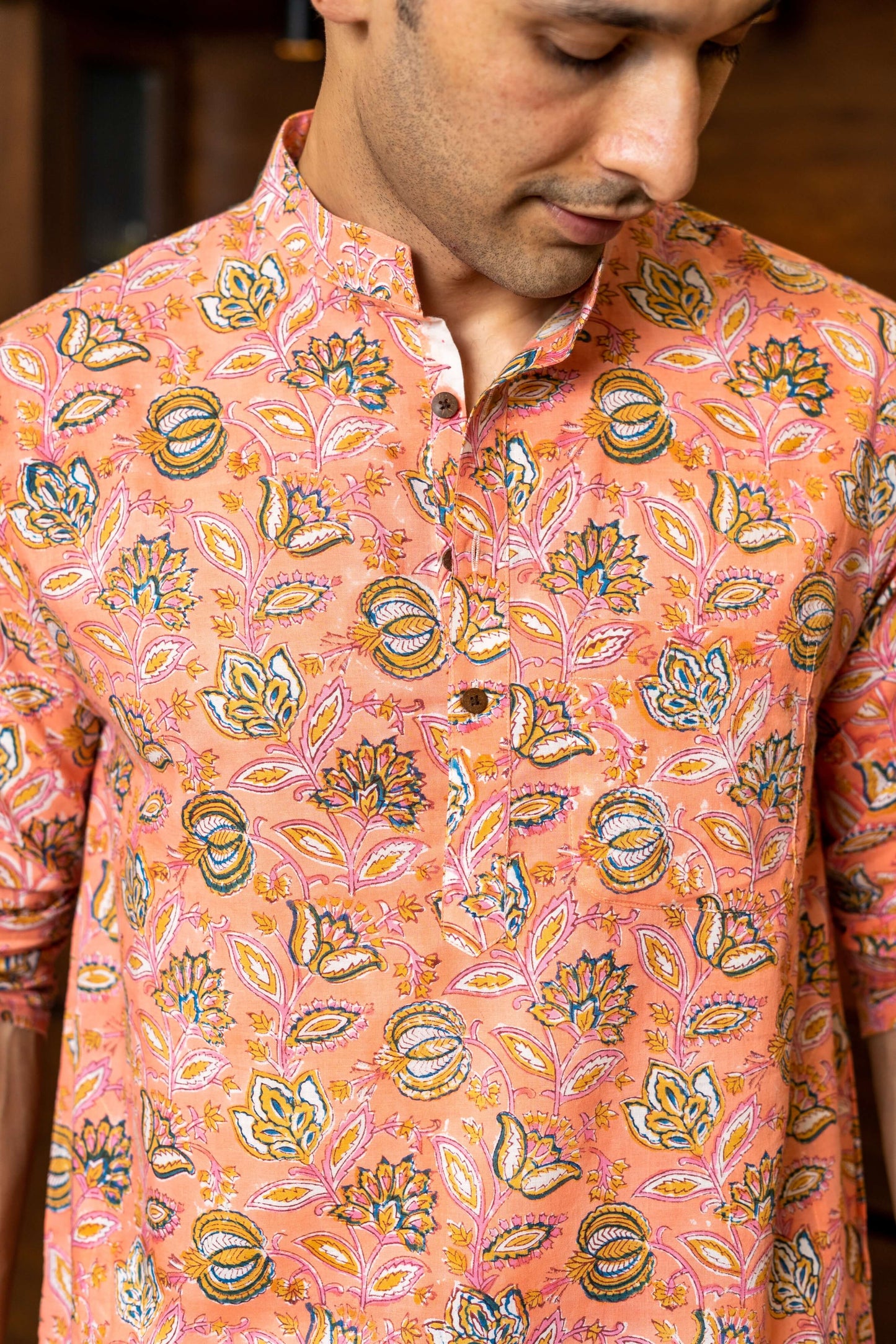 The Jungle Pink All-Over Floral Print Long Kurta