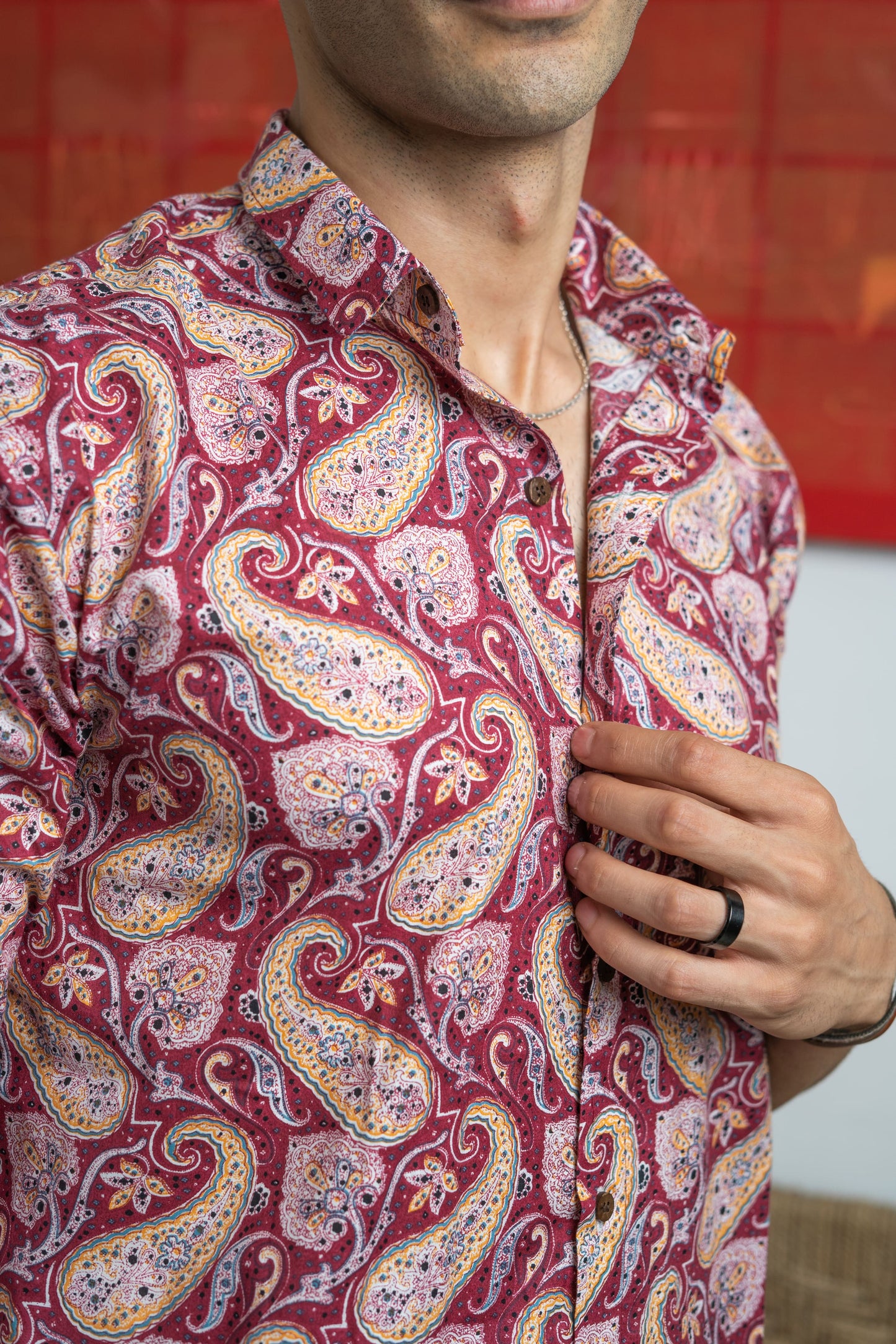 The Burgundy Color All-Over Paisley Print Shirt