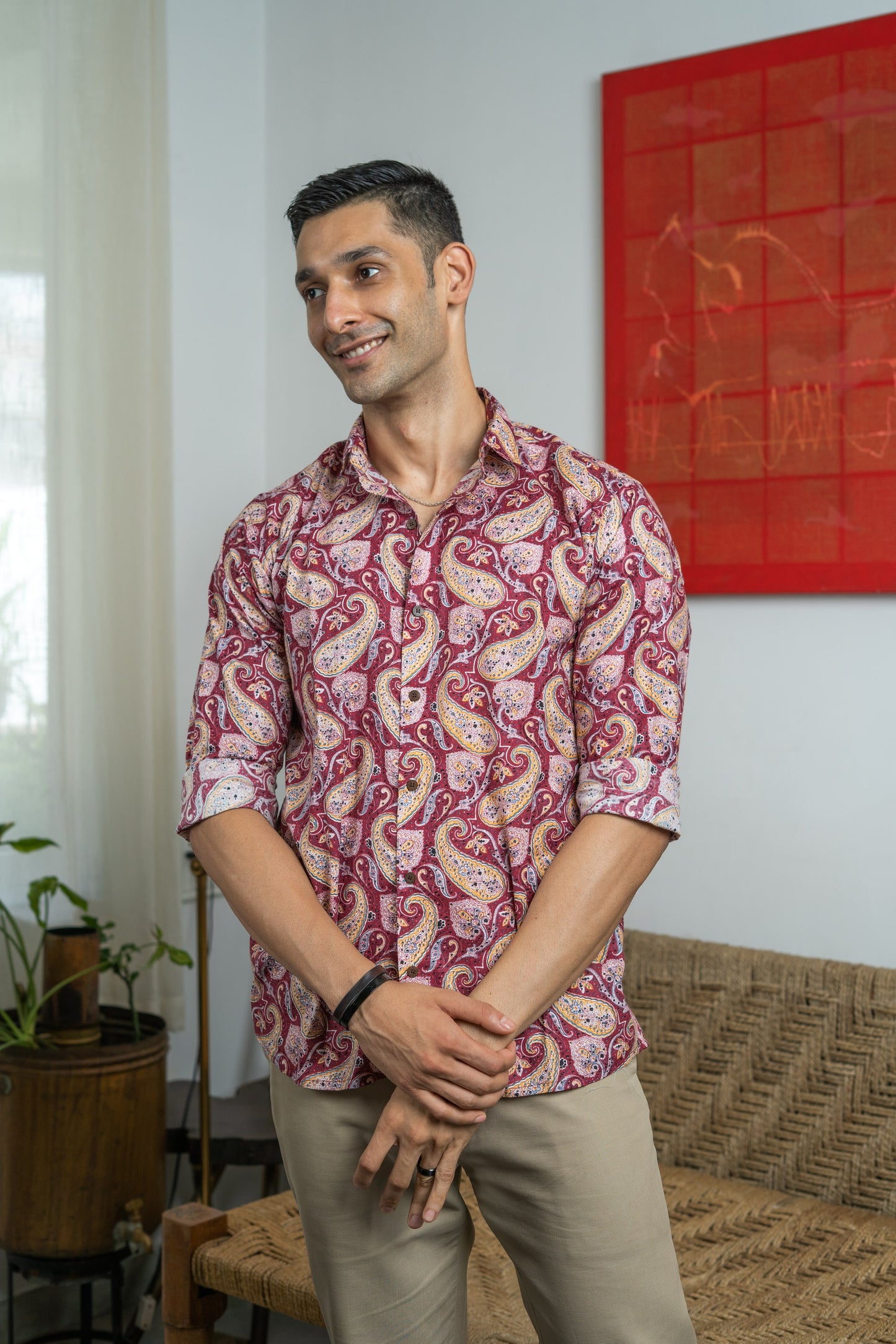 The Burgundy Color All-Over Paisley Print Shirt