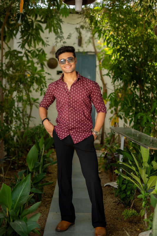 The Vintage Maroon Shirt With Butti Print