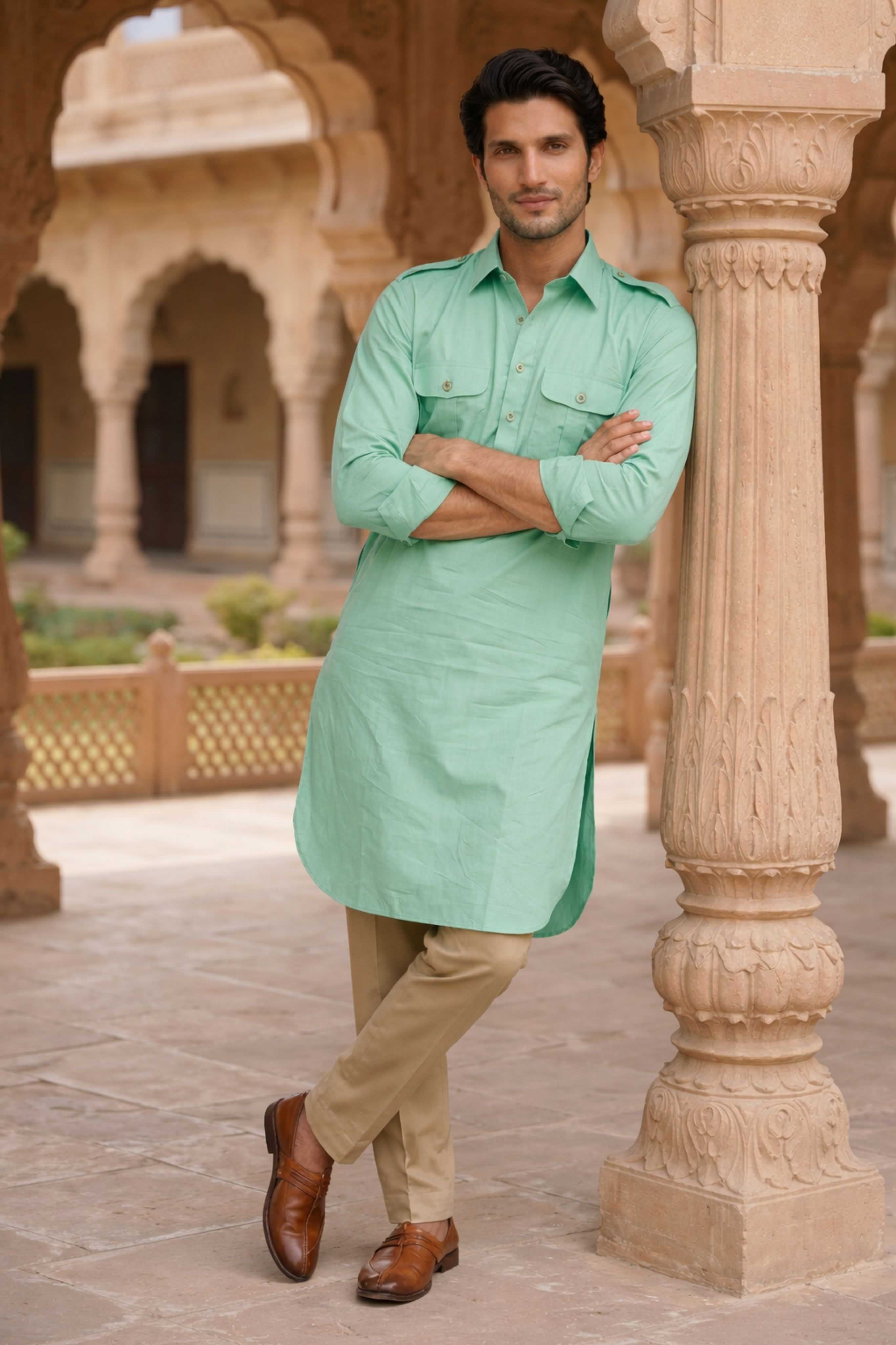 The Soft Mint Oxford Pathani Kurta