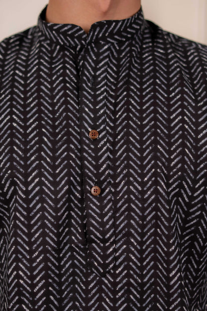 The Smoke Black Striped Short Kurta