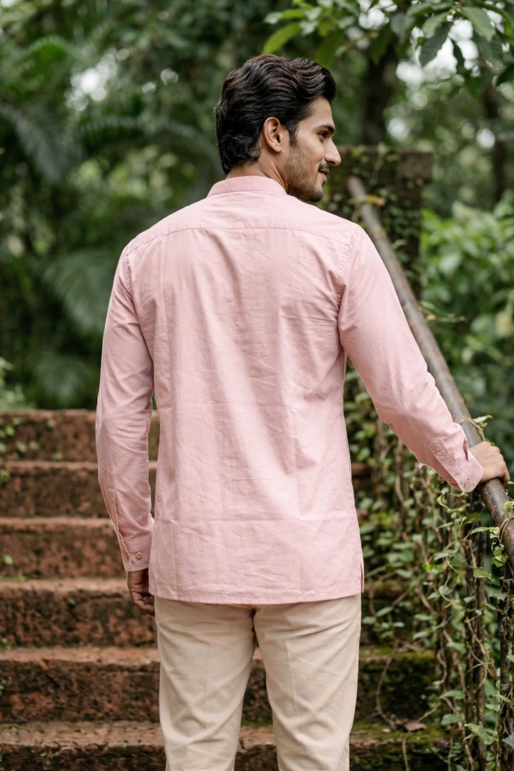 The Soft Pink Oxford Short Kurta
