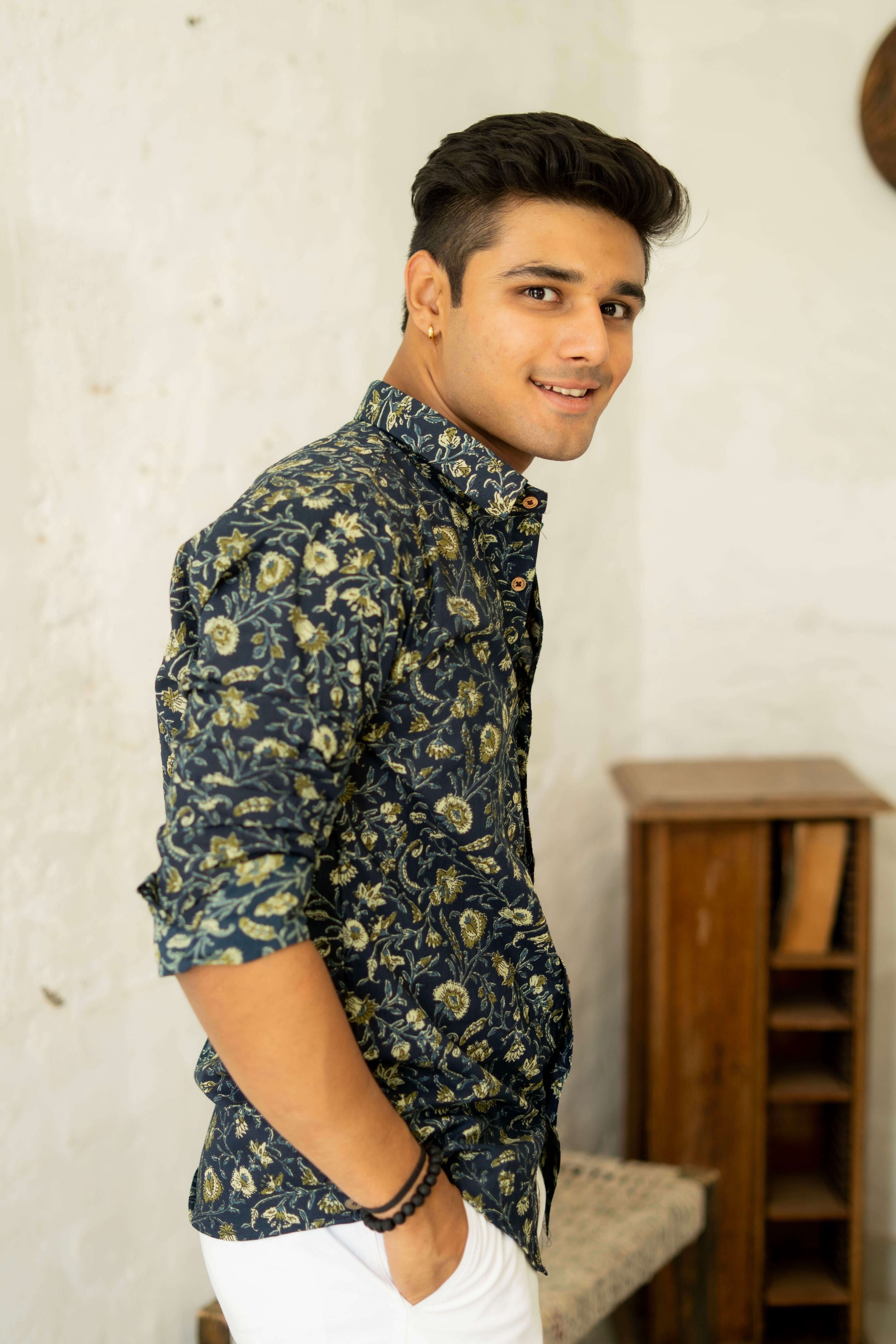 The Yale Blue Shirt with Floral Batik Print