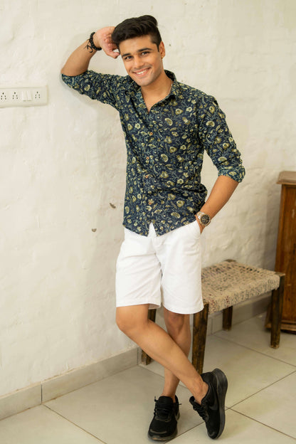 The Yale Blue Shirt with Floral Batik Print