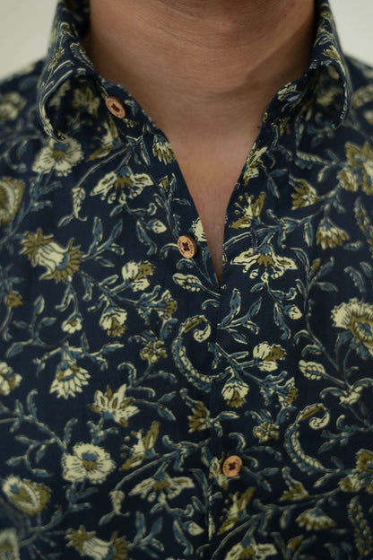 The Yale Blue Shirt with Floral Batik Print