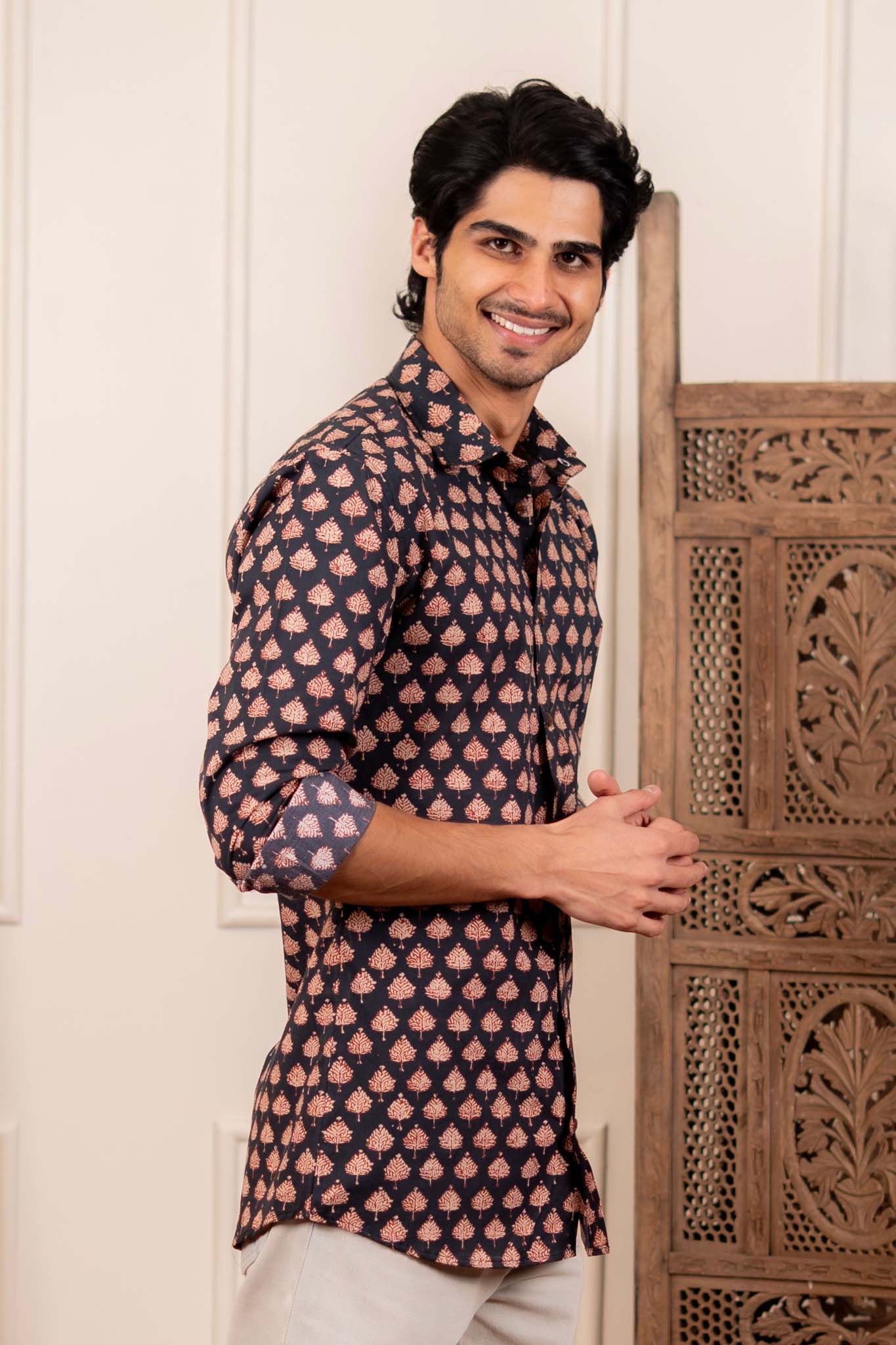 The Fleet Black Leaf Motif Shirt