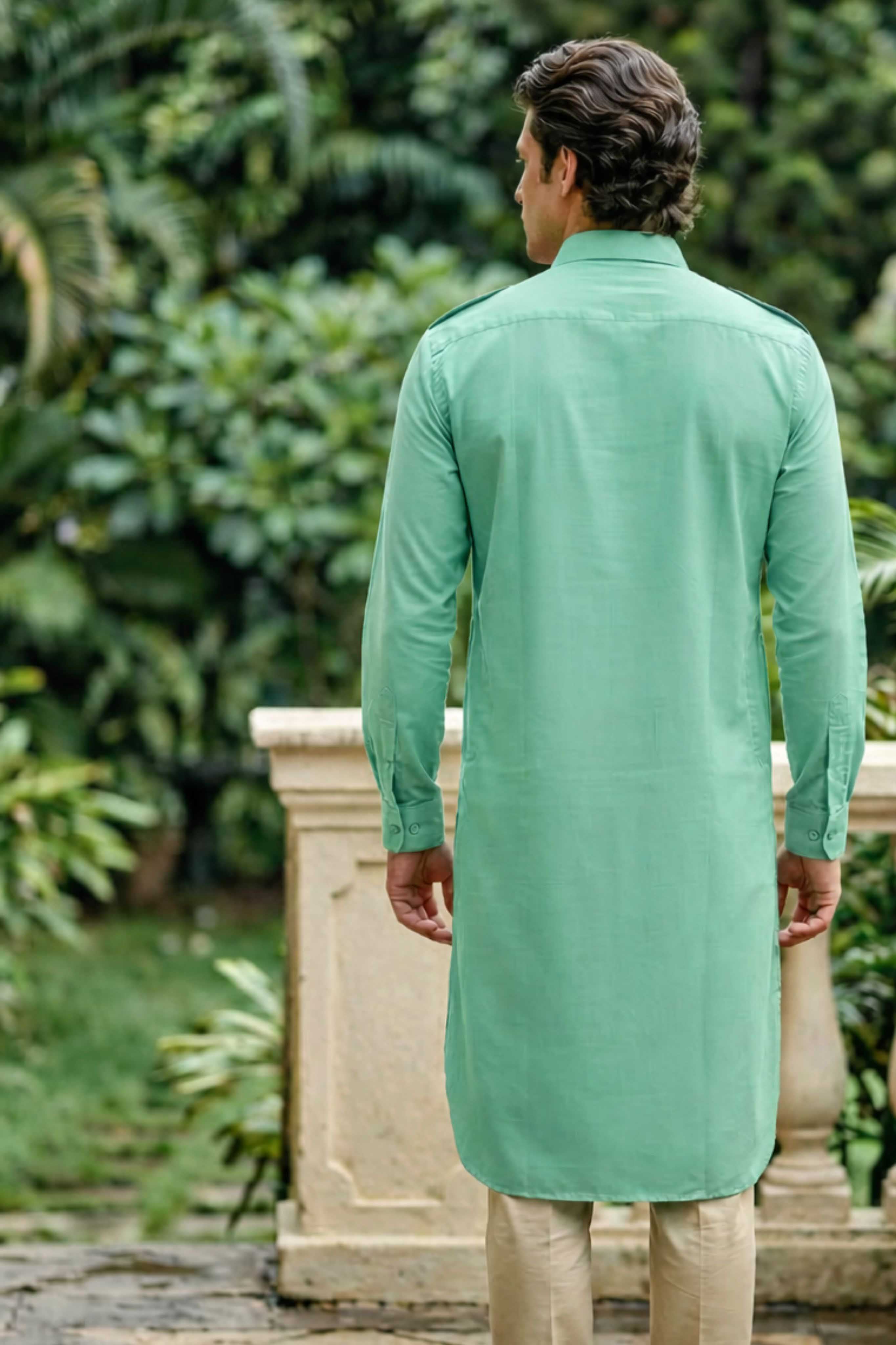 The Soft Mint Oxford Pathani Kurta