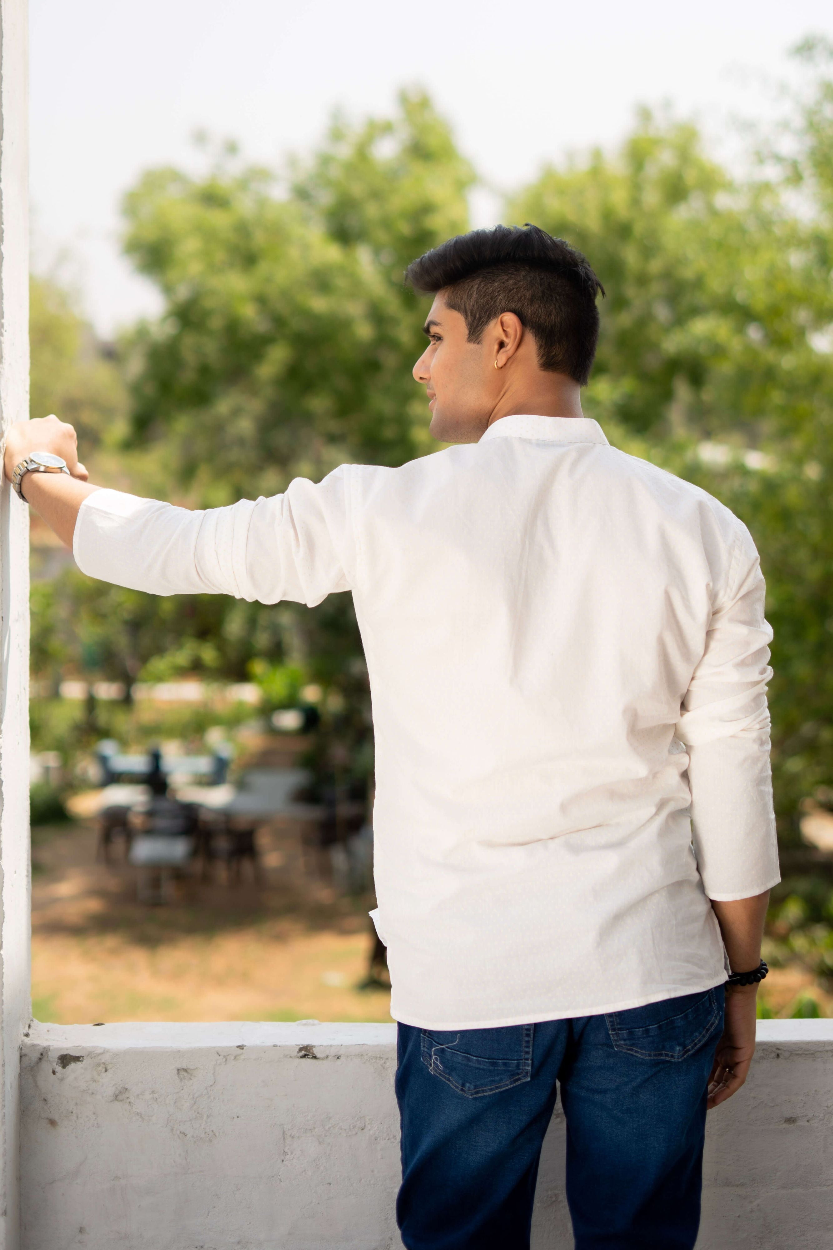 The White Short Kurta with Golden Polka Dots