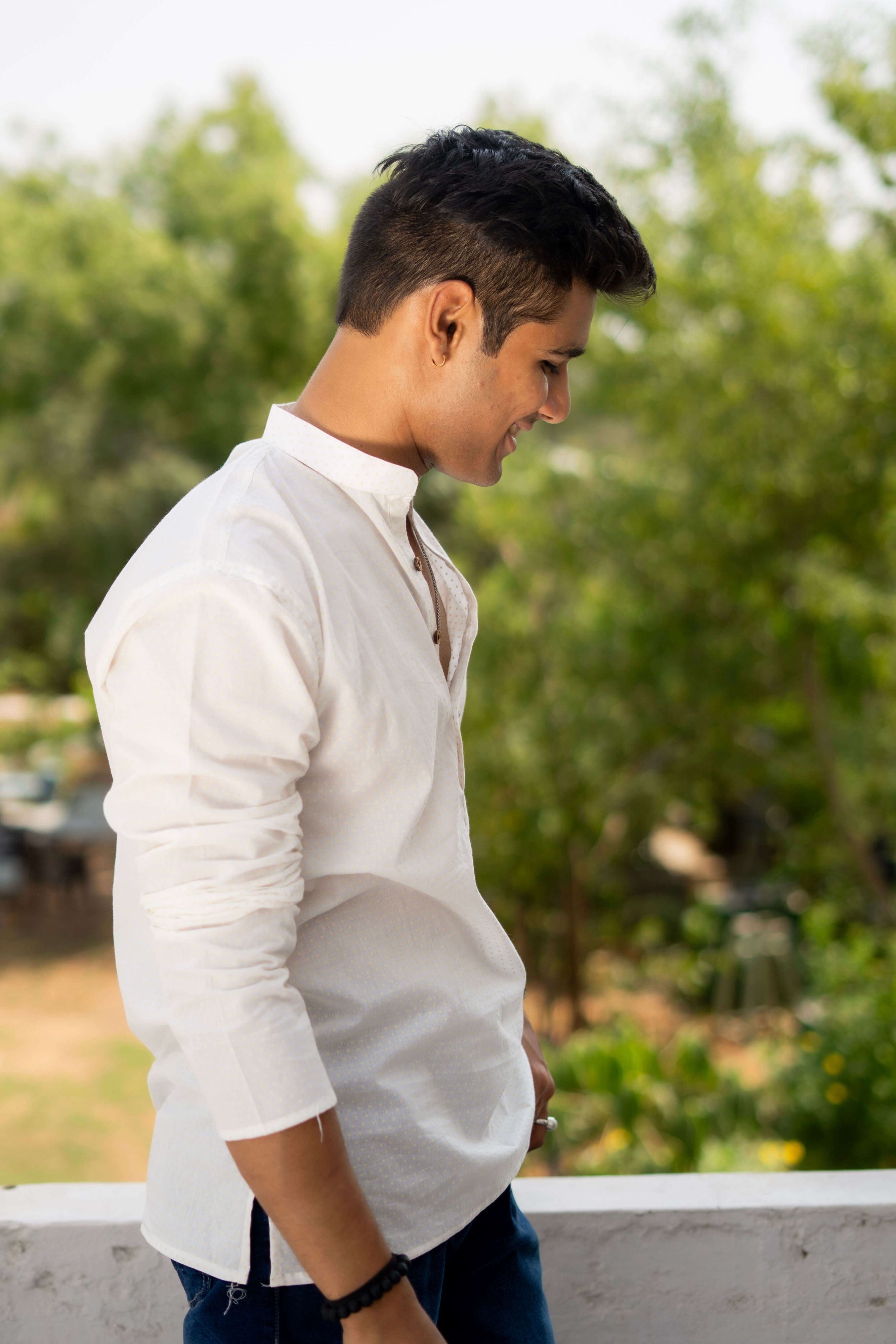 The White Short Kurta with Golden Polka Dots