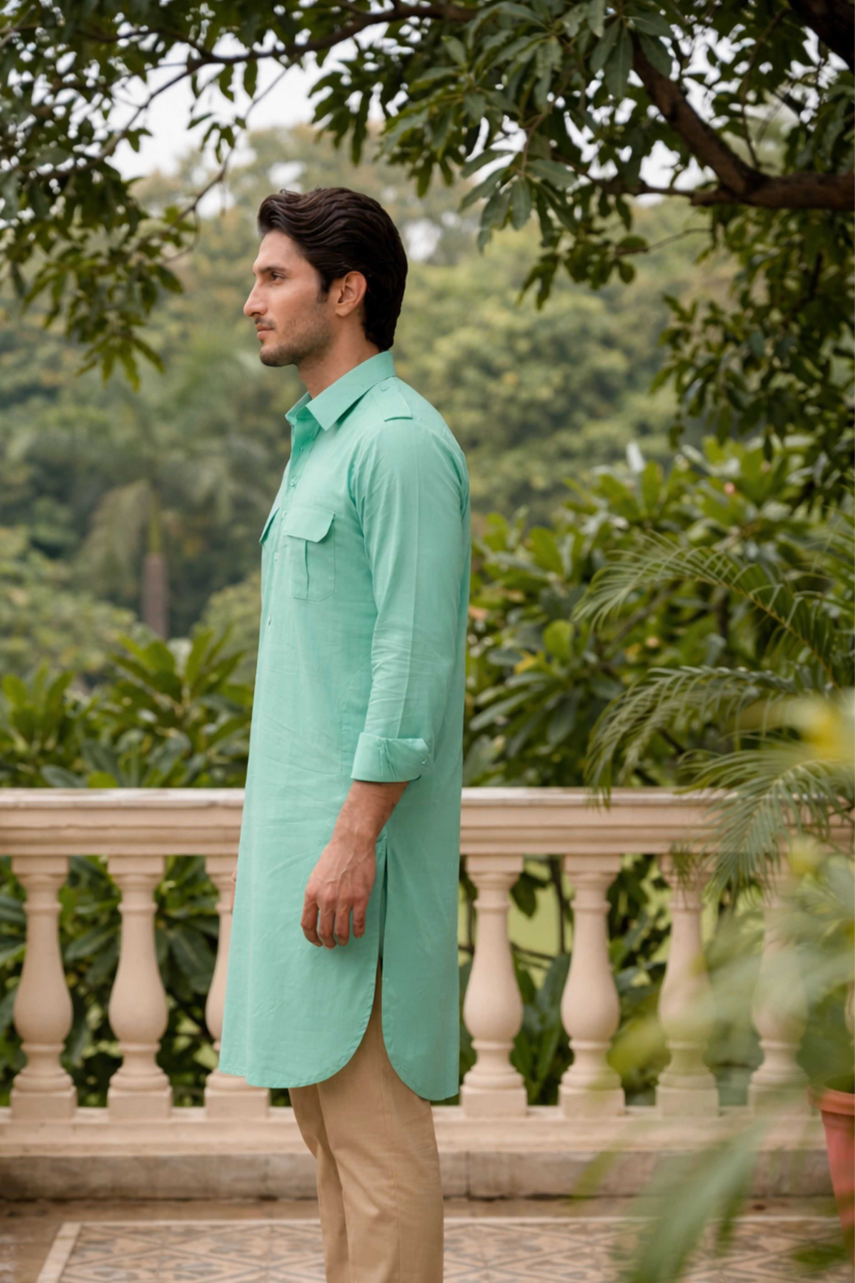 The Soft Mint Oxford Pathani Kurta