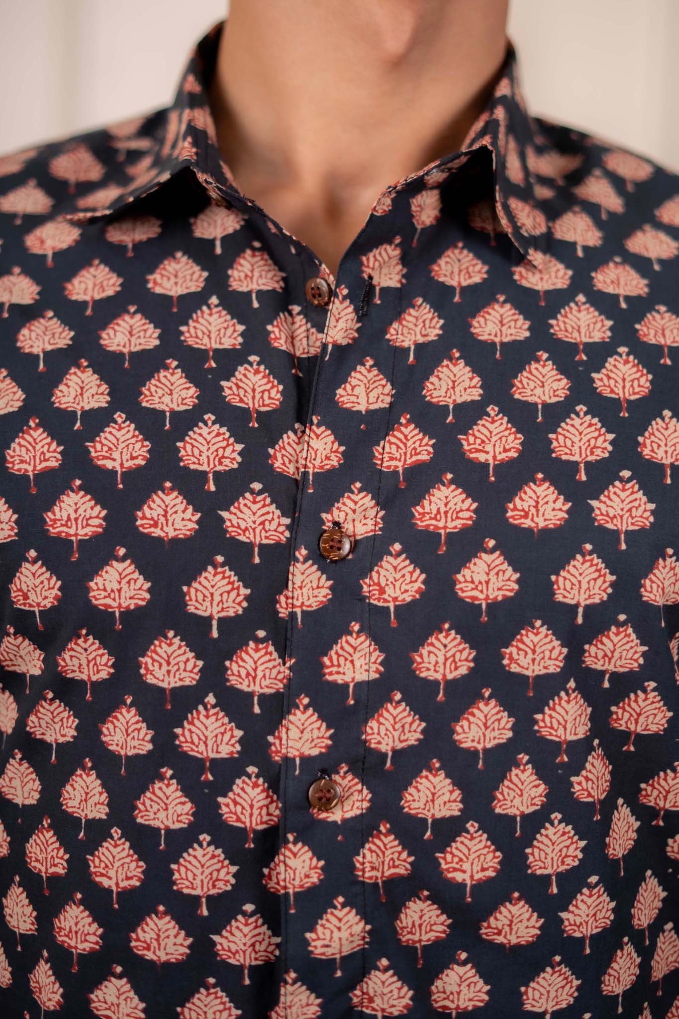 The Fleet Black Leaf Motif Shirt