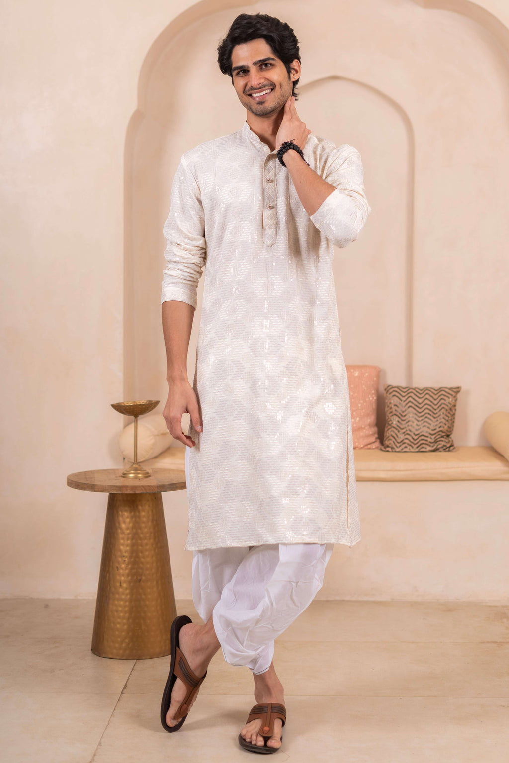 The Off White Forst Threadwork Long Kurta