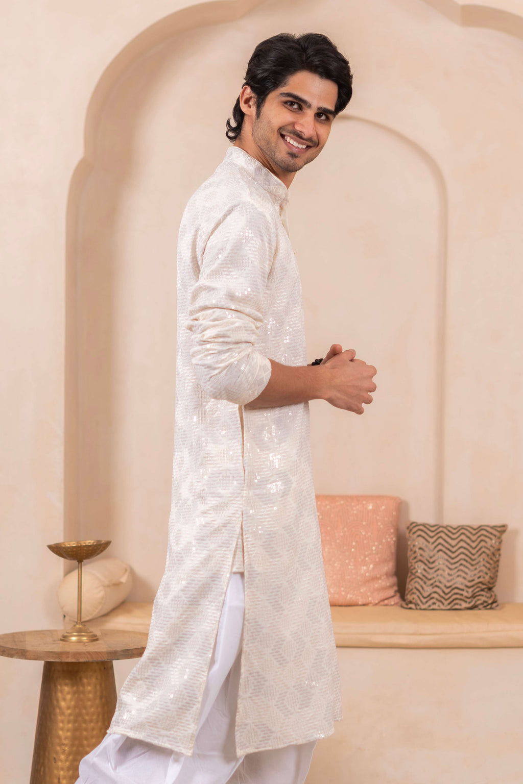 The Off White Forst Threadwork Long Kurta