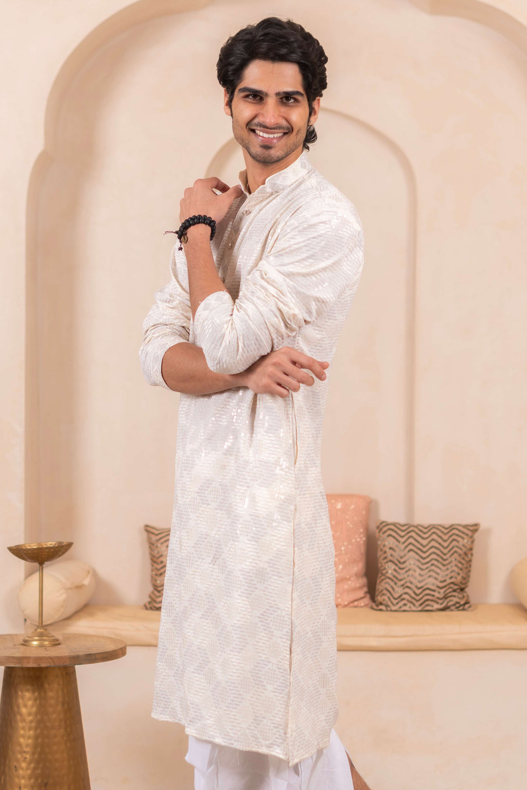 The Off White Forst Threadwork Long Kurta