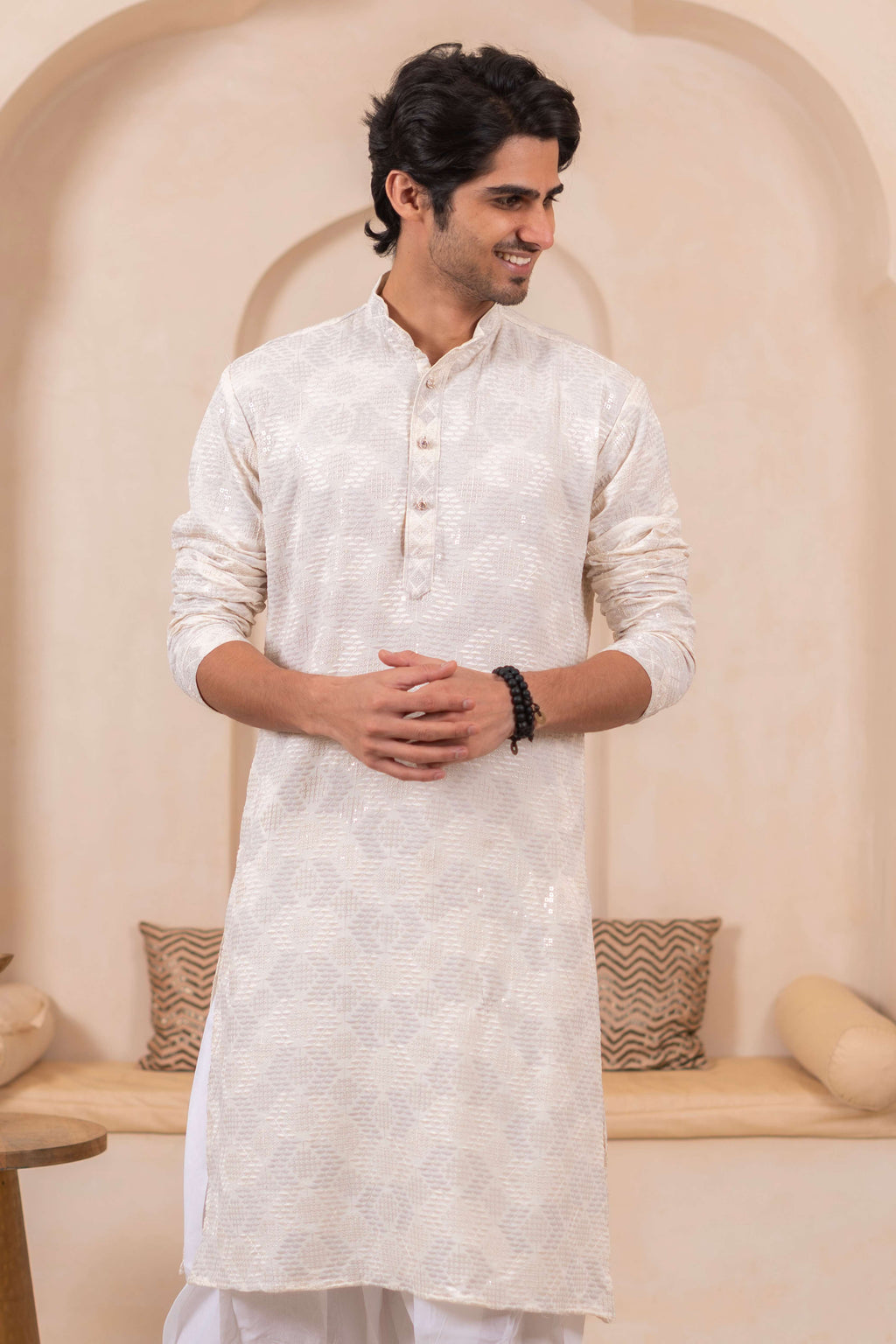 The Off White Forst Threadwork Long Kurta