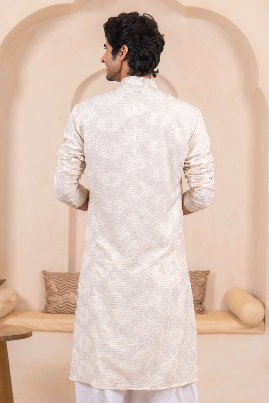 The Off White Forst Threadwork Long Kurta