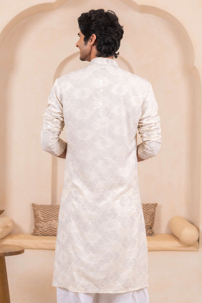 The Off White Forst Threadwork Long Kurta