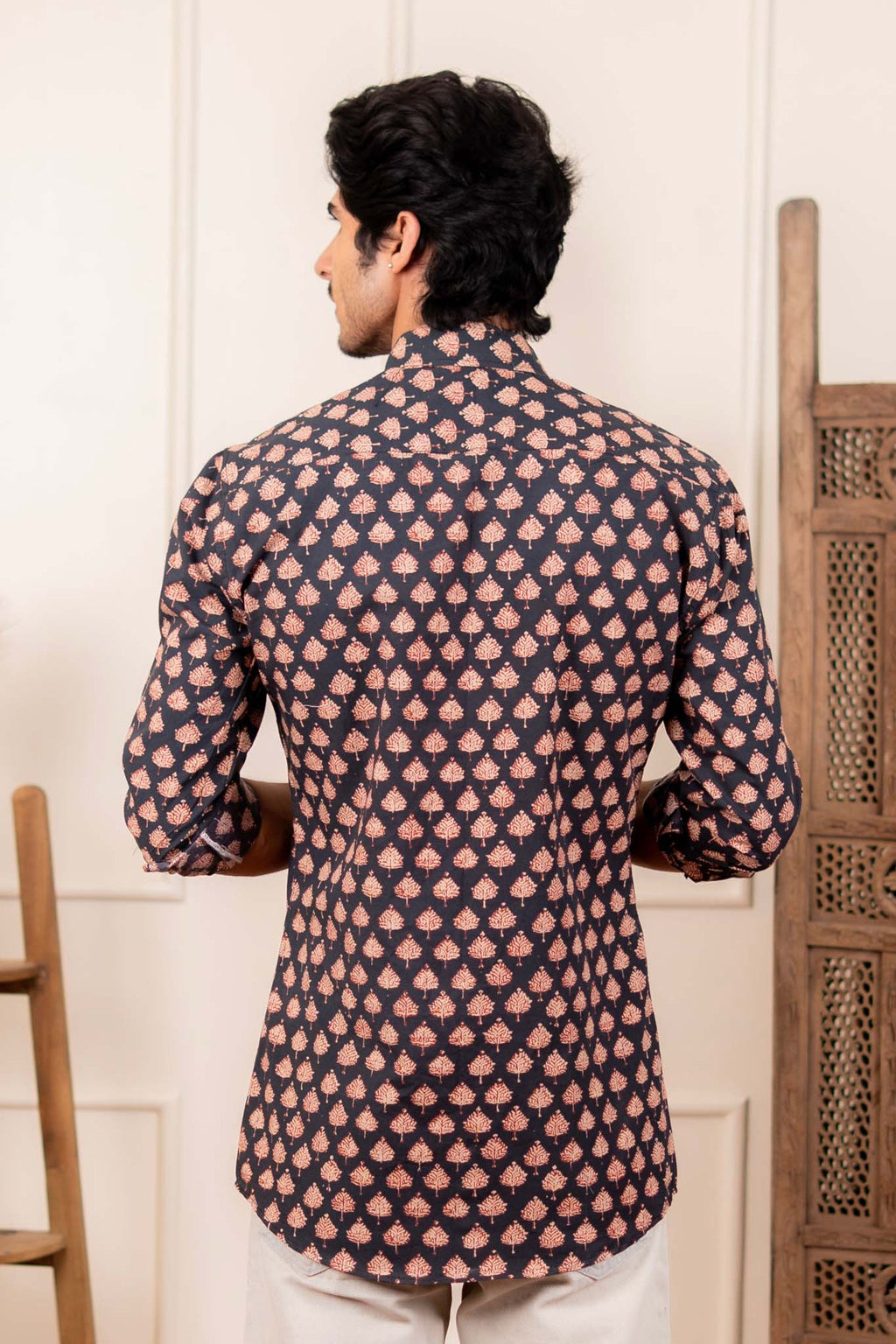The Fleet Black Leaf Motif Shirt