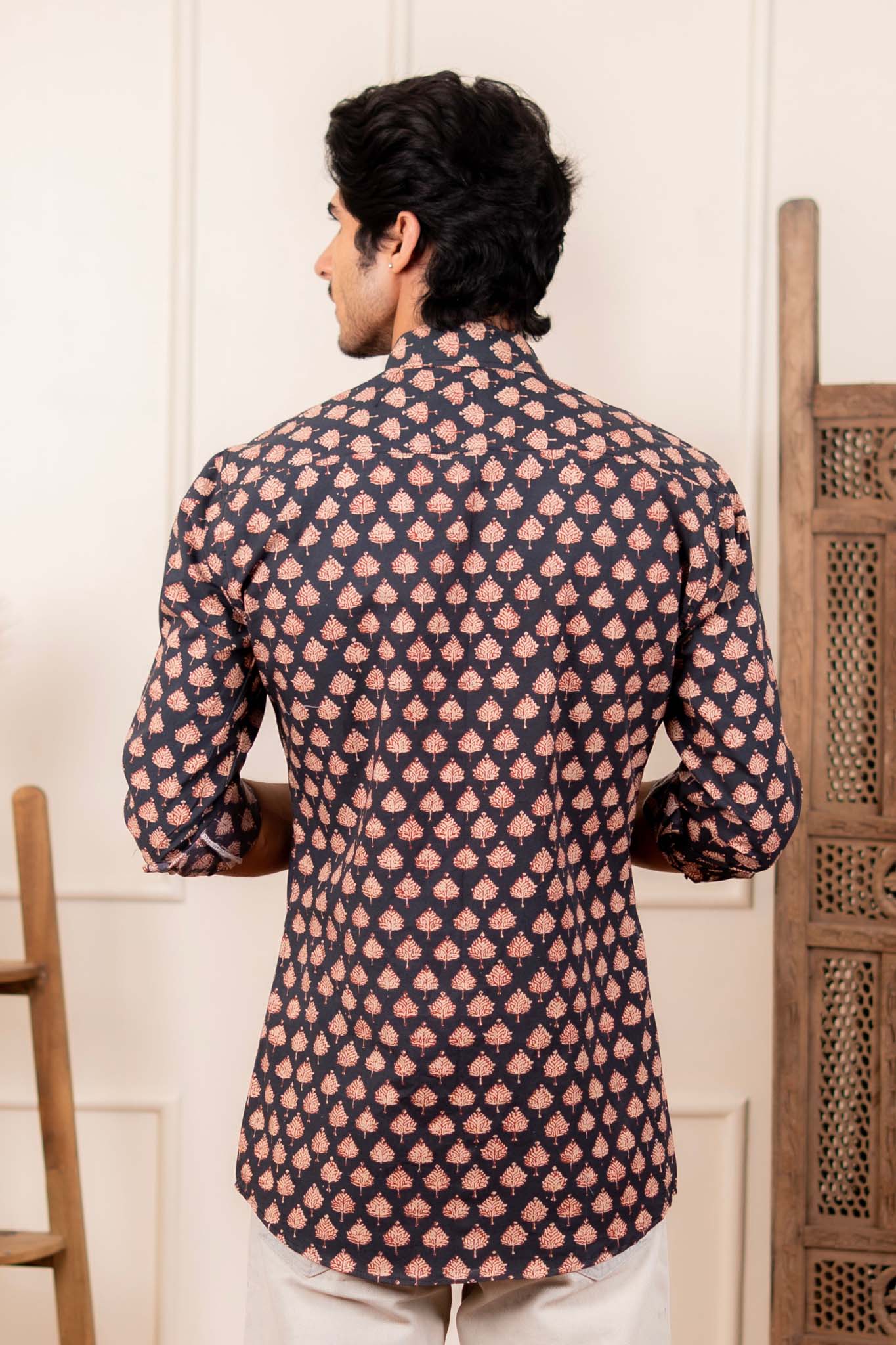 The Fleet Black Leaf Motif Shirt