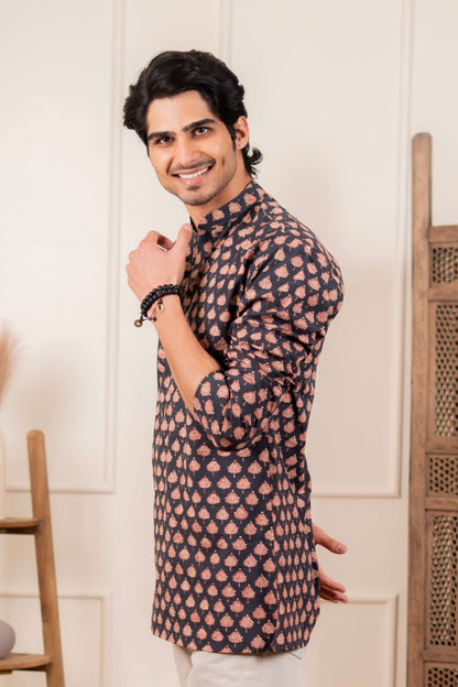 The Fleet Blue Leaf Motif Short Kurta