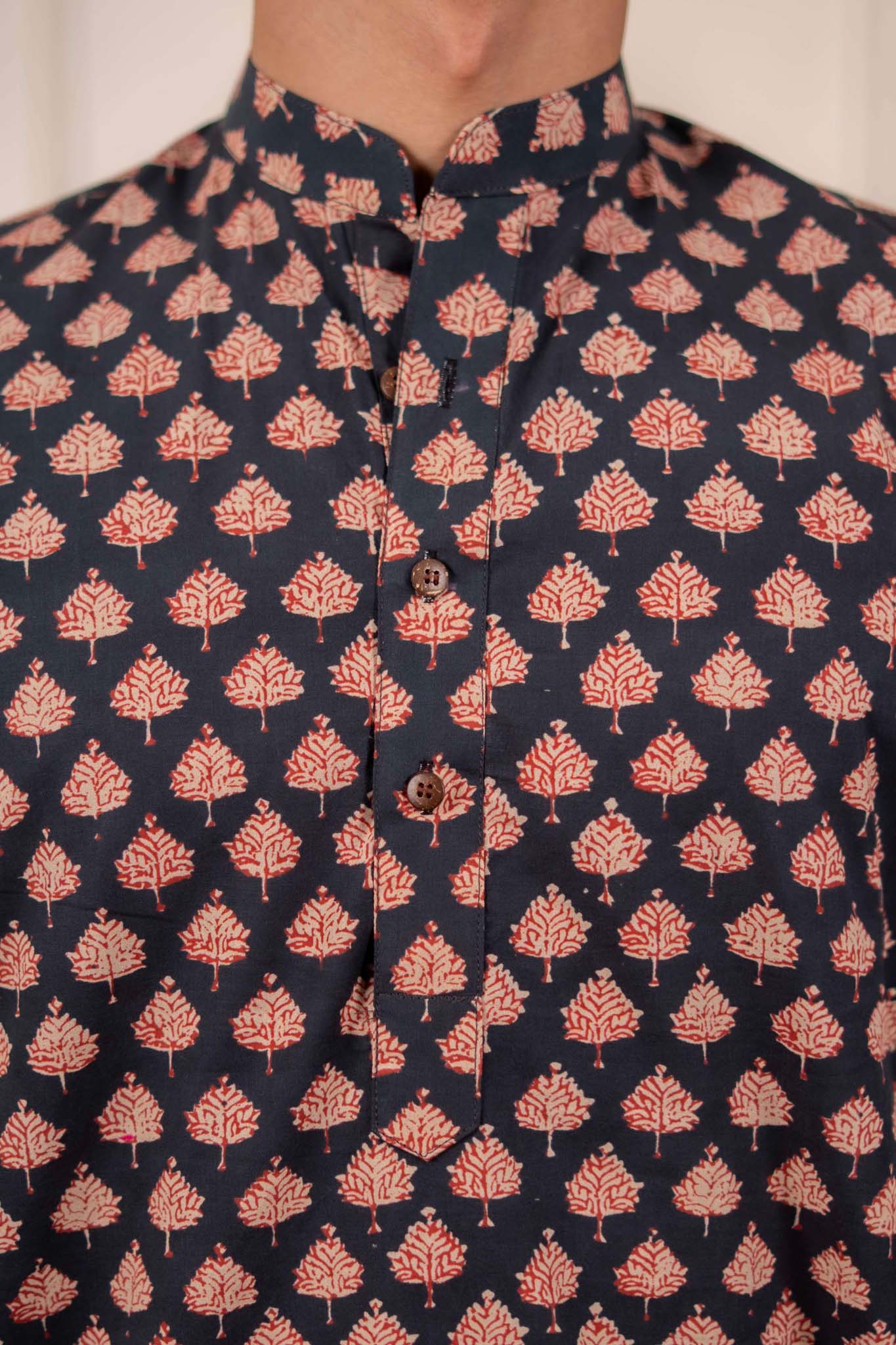 The Fleet Blue Leaf Motif Short Kurta